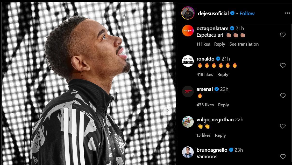 Ronaldo Nazario reacting to Gabriel Jesus' Instagram post