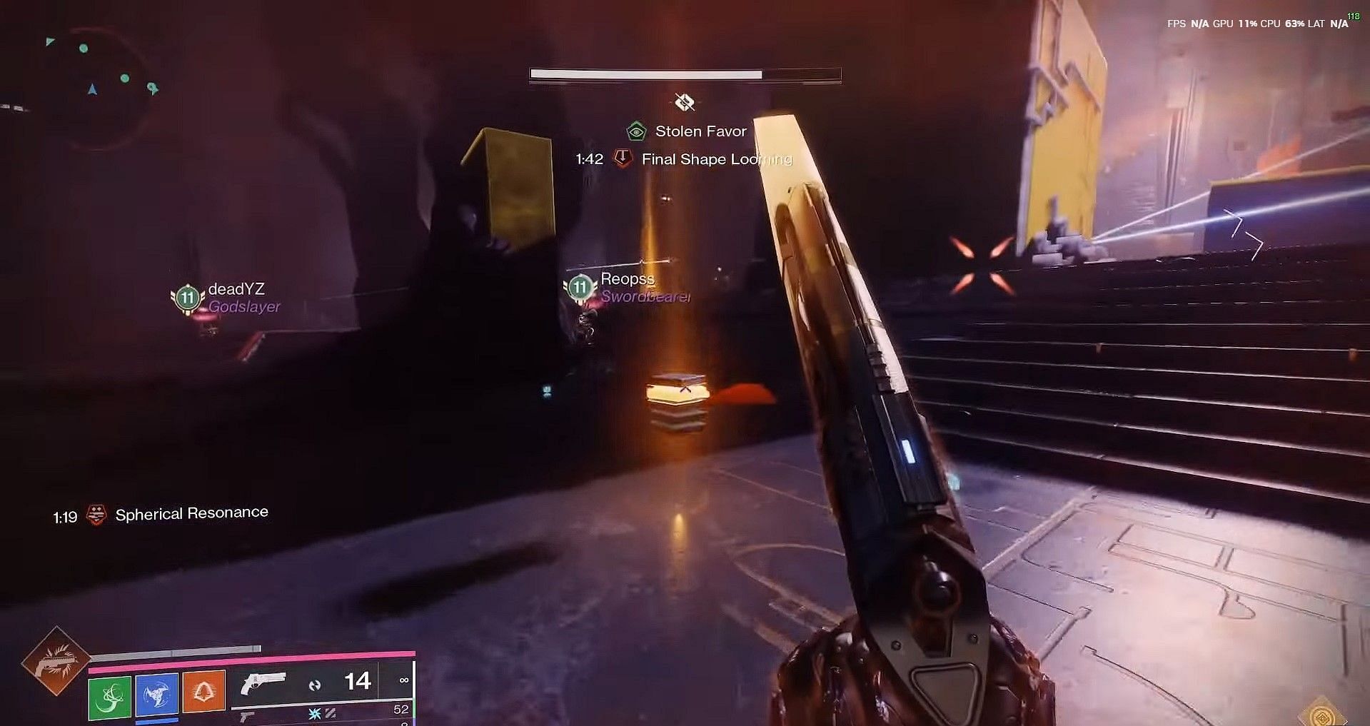 Picking up Square while having Spherical Resonance in Destiny 2 (Image via Butters YT)