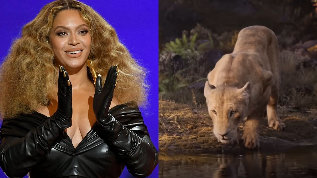 Beyonc&eacute; and Nala (image via Getty and YouTube/Walk Disney Studios)