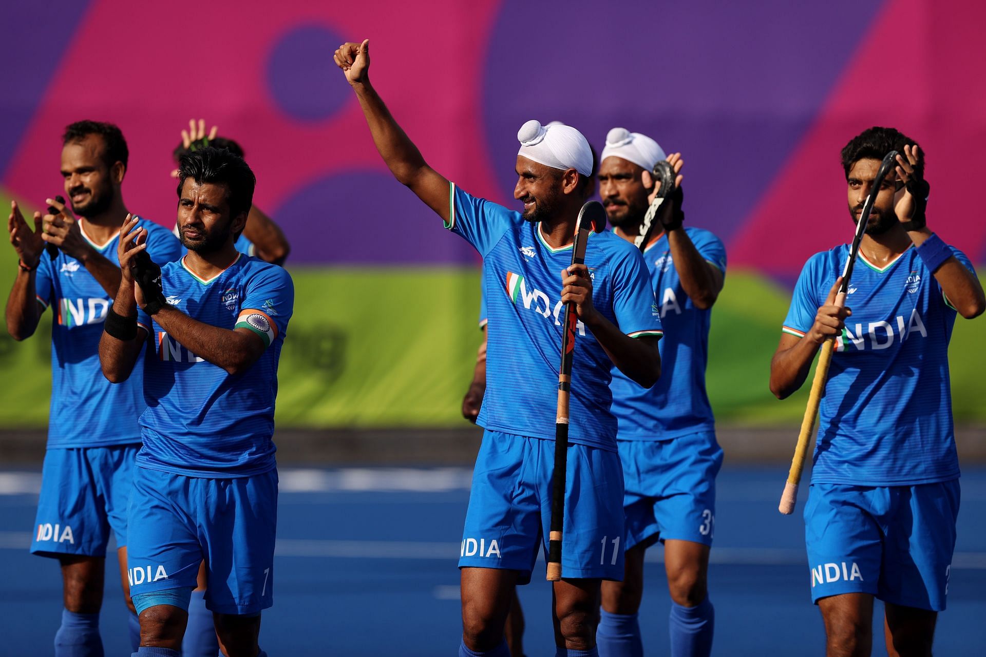 Mandeep and teammates in action at the CWG - - Source: Getty