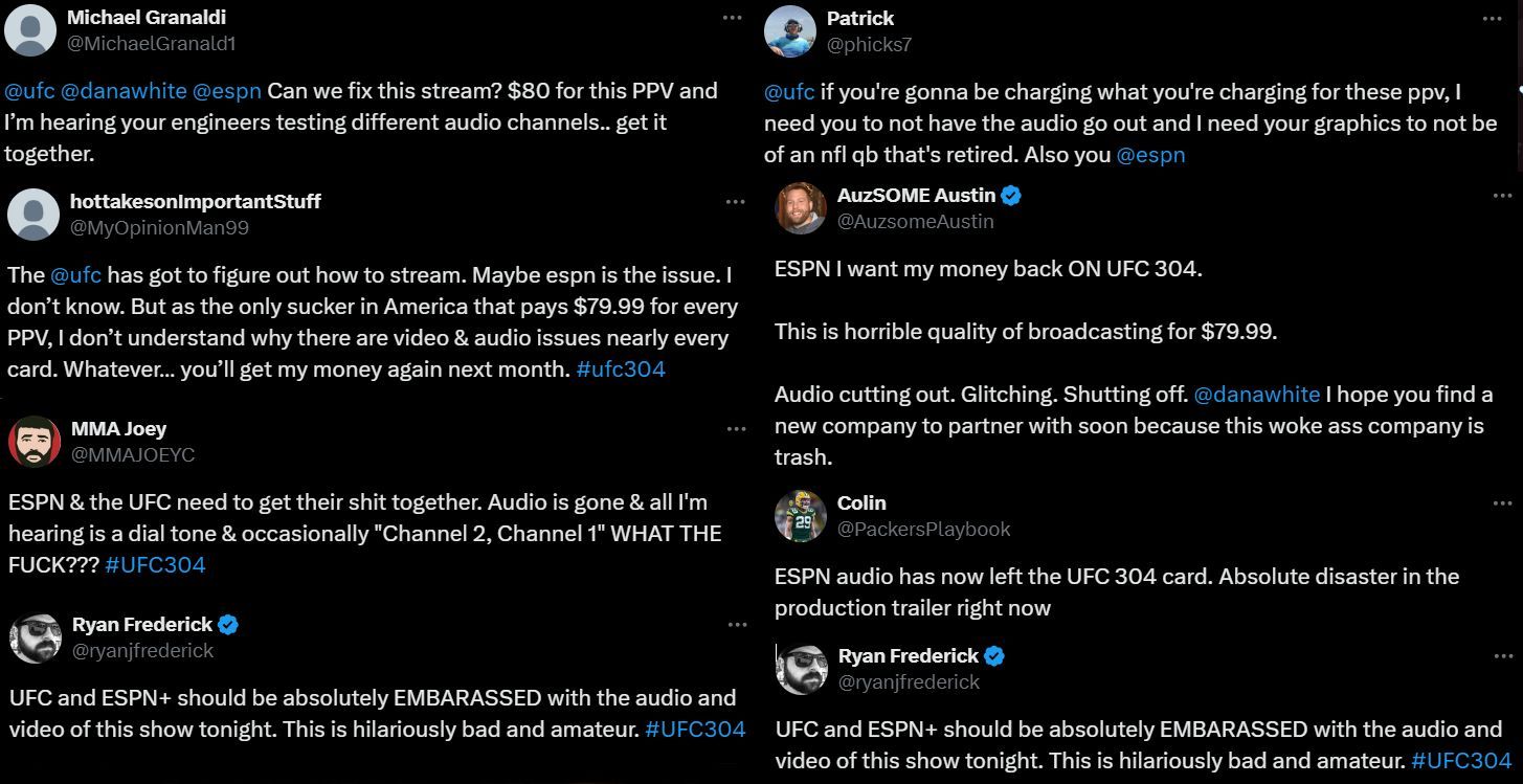 Fan reactions to the UFC 304 audio issues