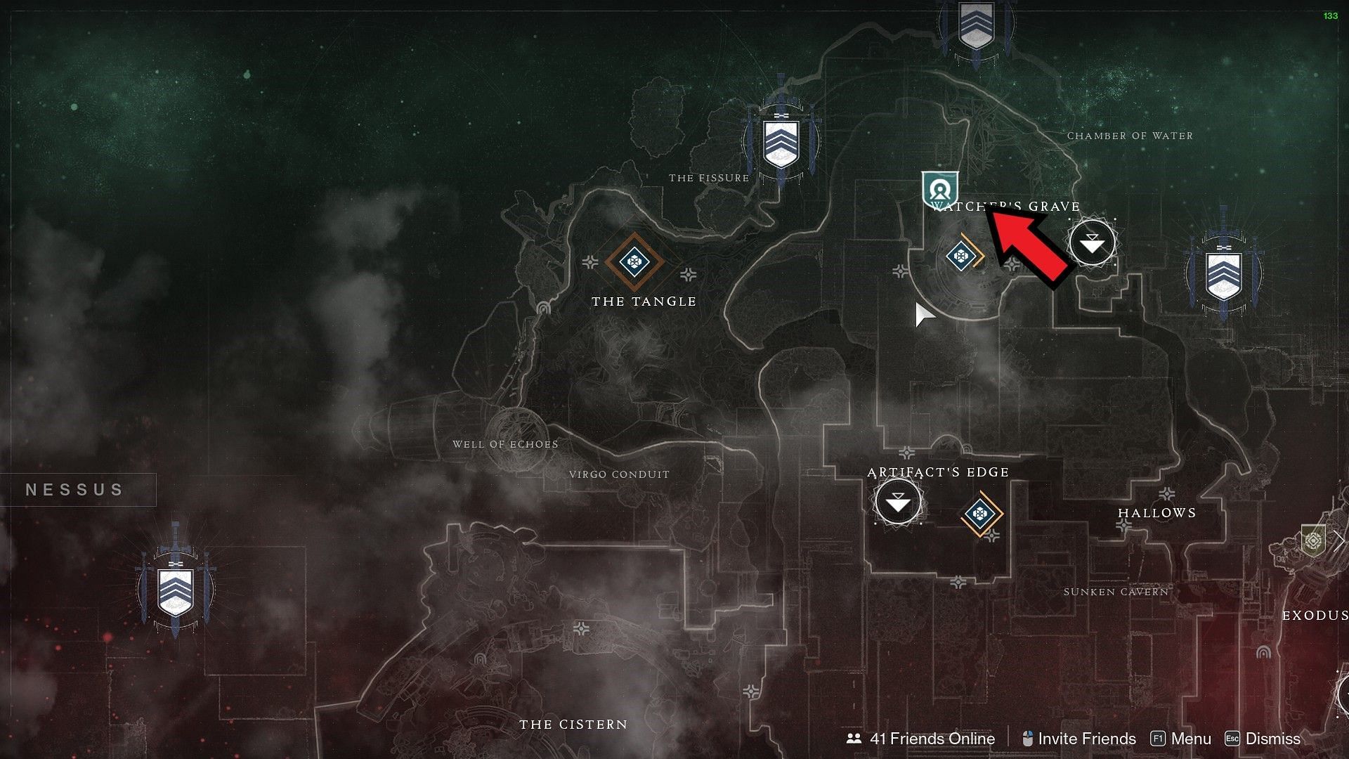 Coordinates for Specimen in Watcher&#039;s Grave (Image via Bungie)