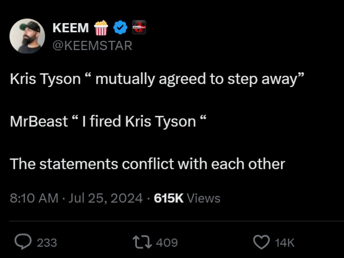 Keemstar speaks on the two statements (Image via X)