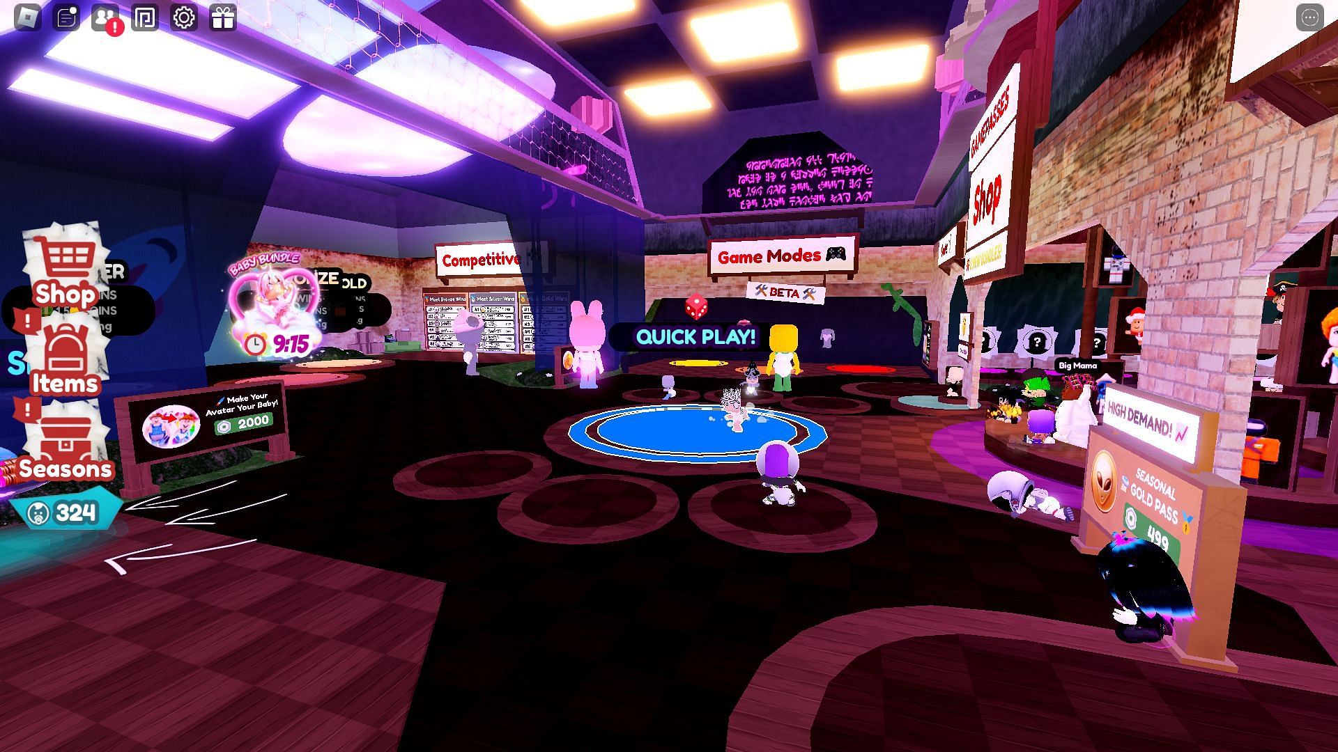 Quick Play mode in the main lobby (Image via Roblox)