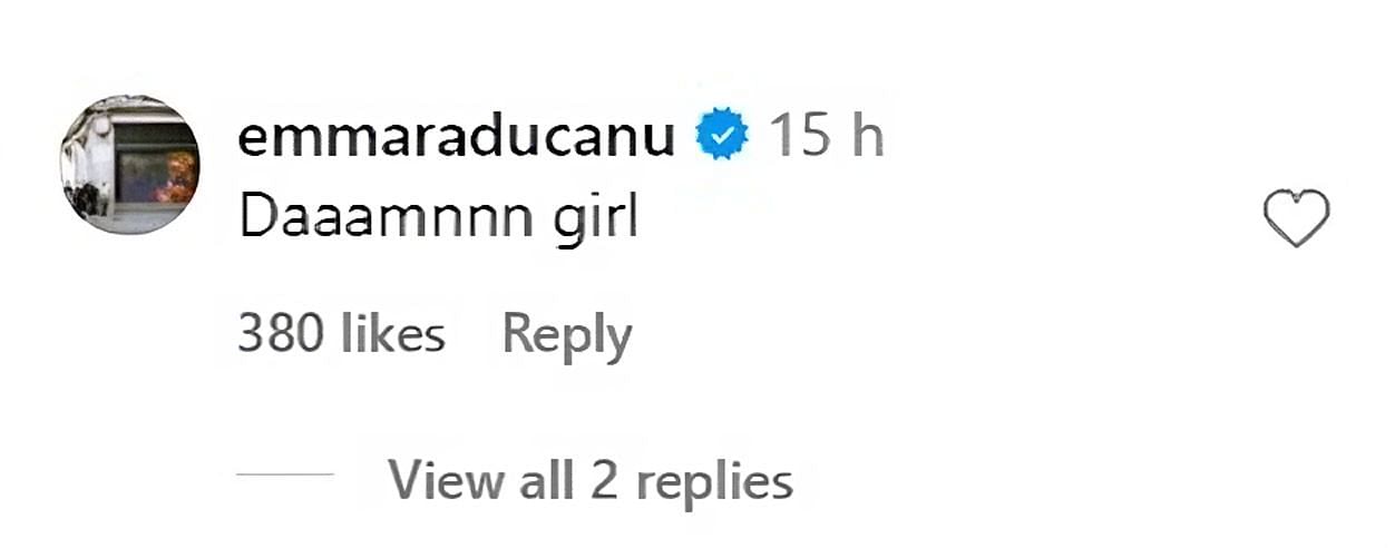 Emma Raducanu&#039;s comment on Paula Badosa&#039;s post on Instagram (instagram.com/paulabadosa/)