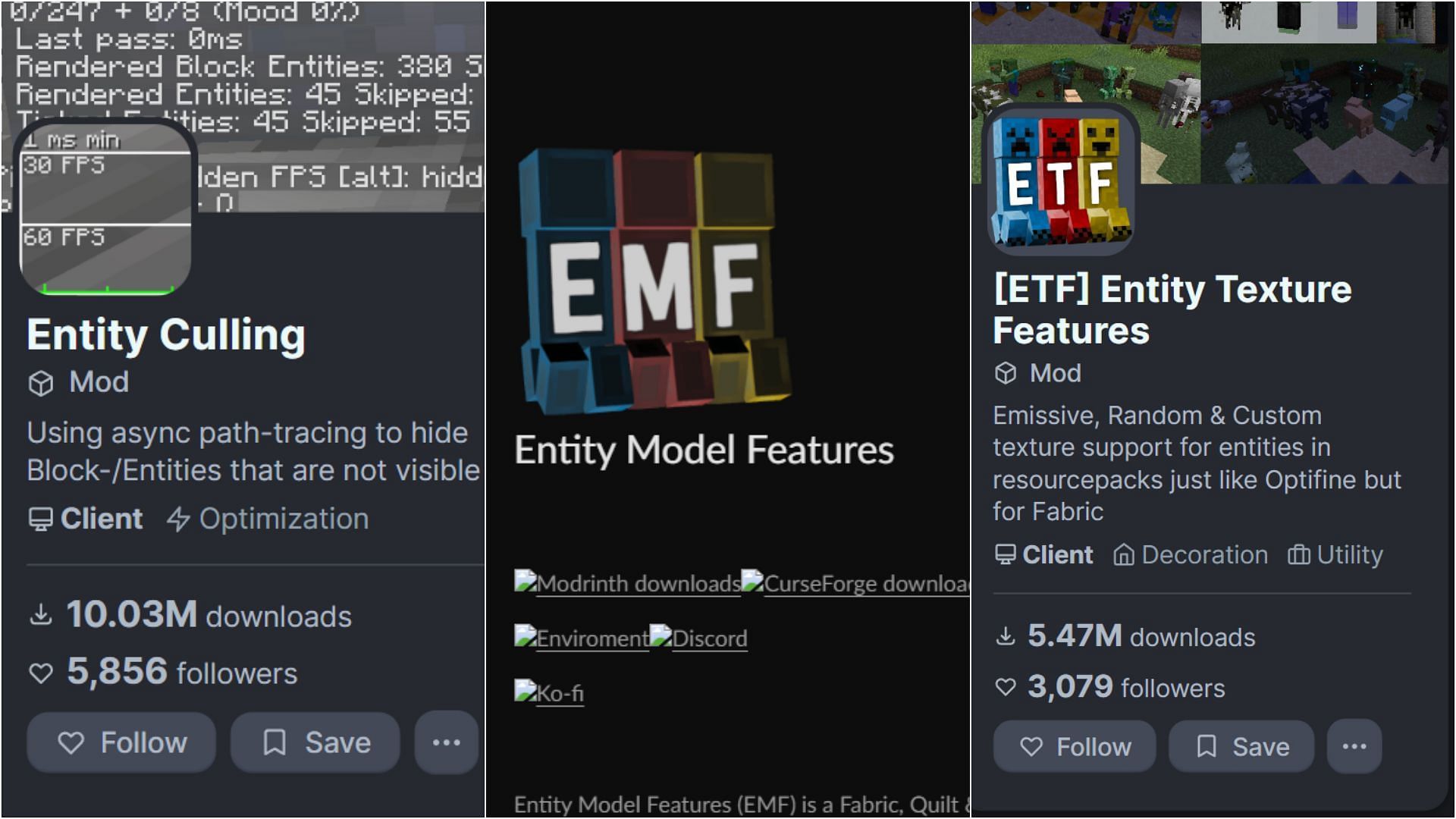 EMF needs some additional mods to work perfectly (Image via CurseForge || Modrinth)