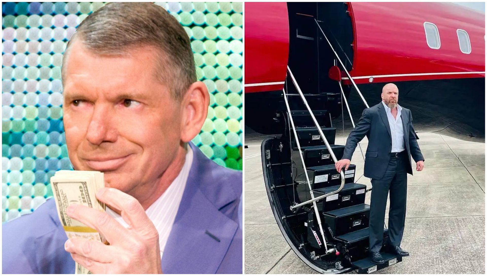 Vince McMahon with cash money, Triple H with the WWE jet