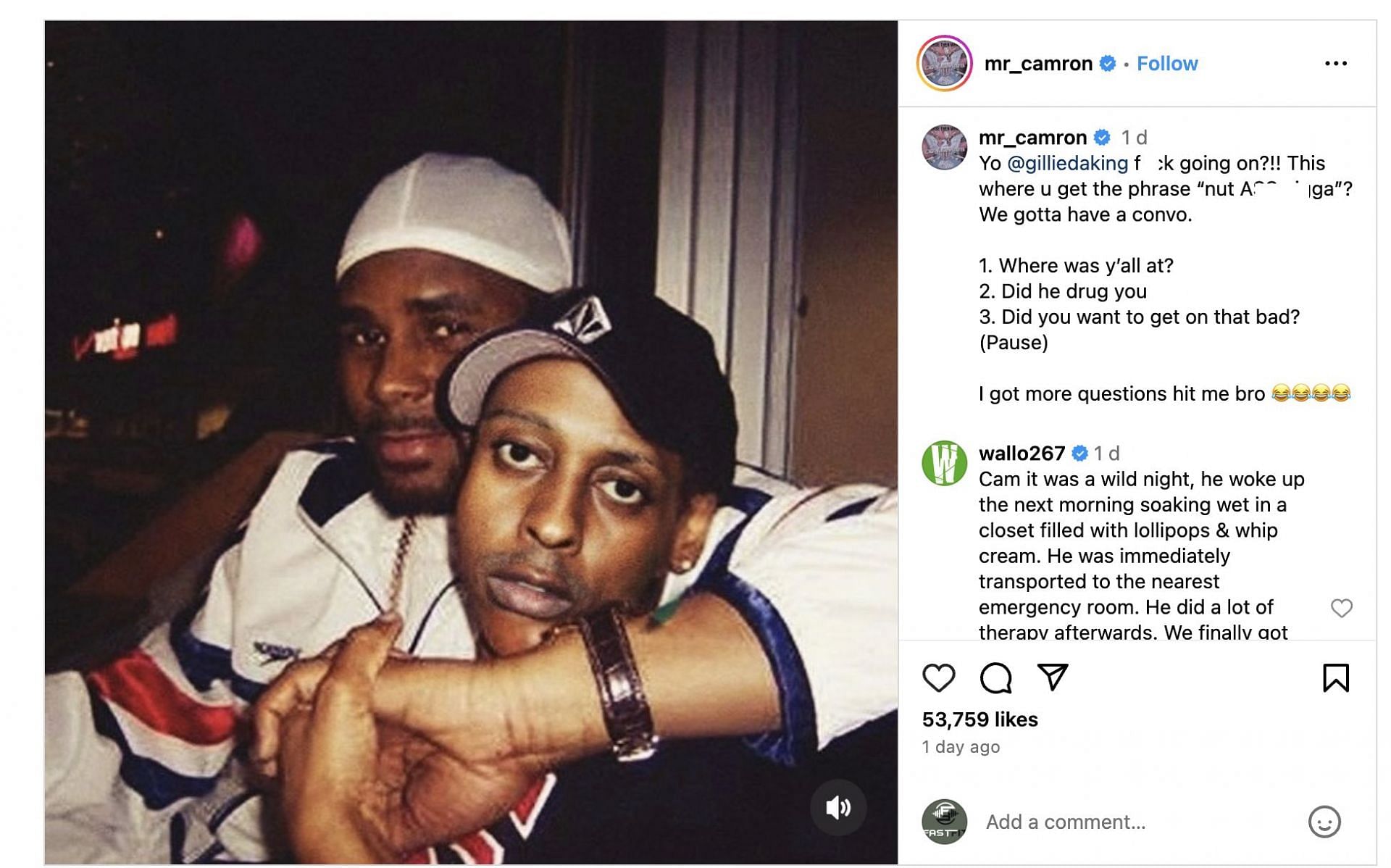 Rapper posted a doctored image of Gillie Da Kid with R. Kelly: Netizens&#039; reactions explored. (Image via @mr_camron/ Instagram)