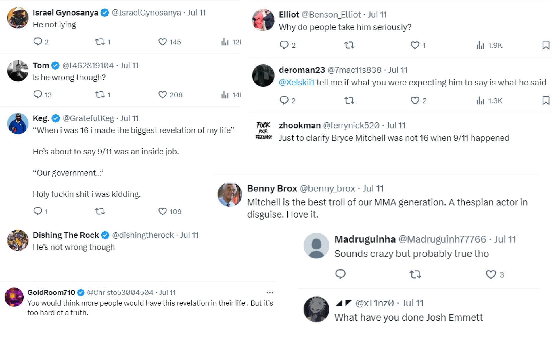 Fans react to Bryce Mitchell claiming 9/11 was an inside job [Images courtesy: @SpinninBackfist on X]