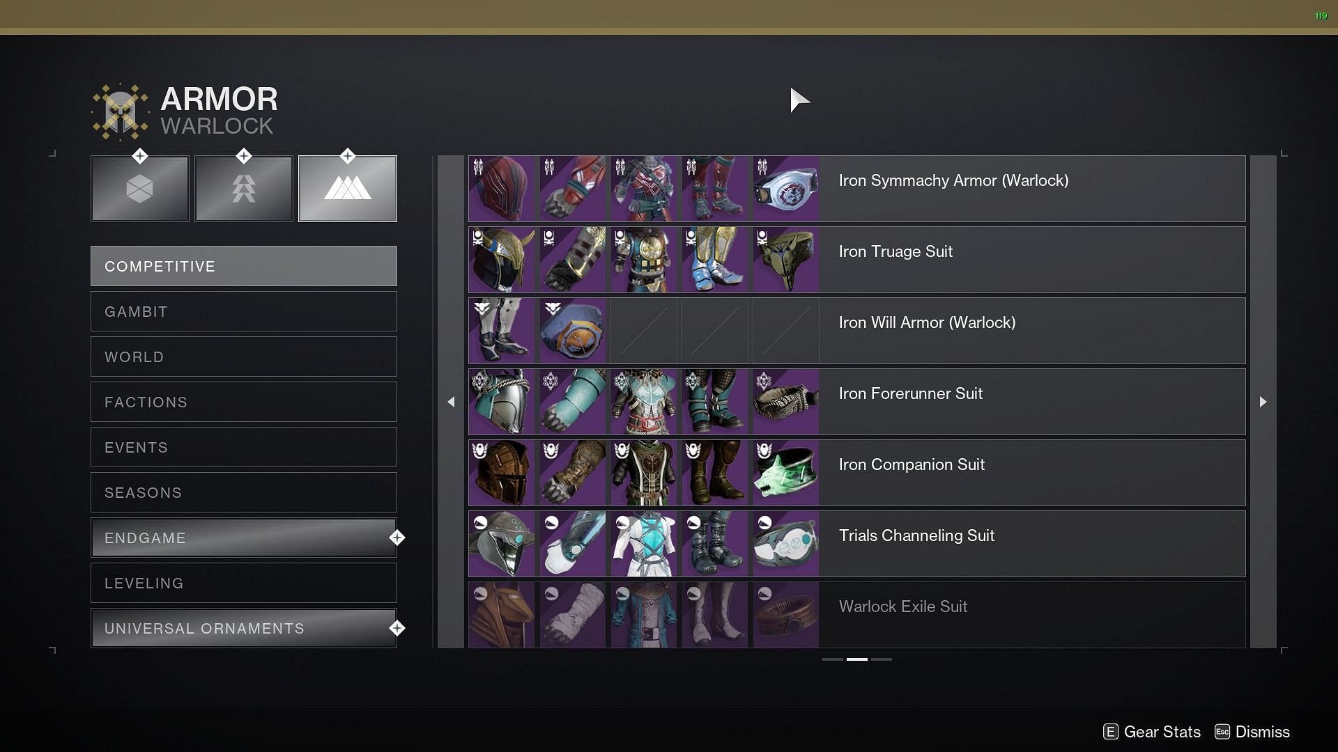 Iron Banner armor pieces in Collections (Image via Bungie)