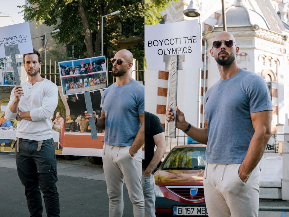 Andrew Tate protests outside French embassy (Image via Instagram/ @cobratatealive)