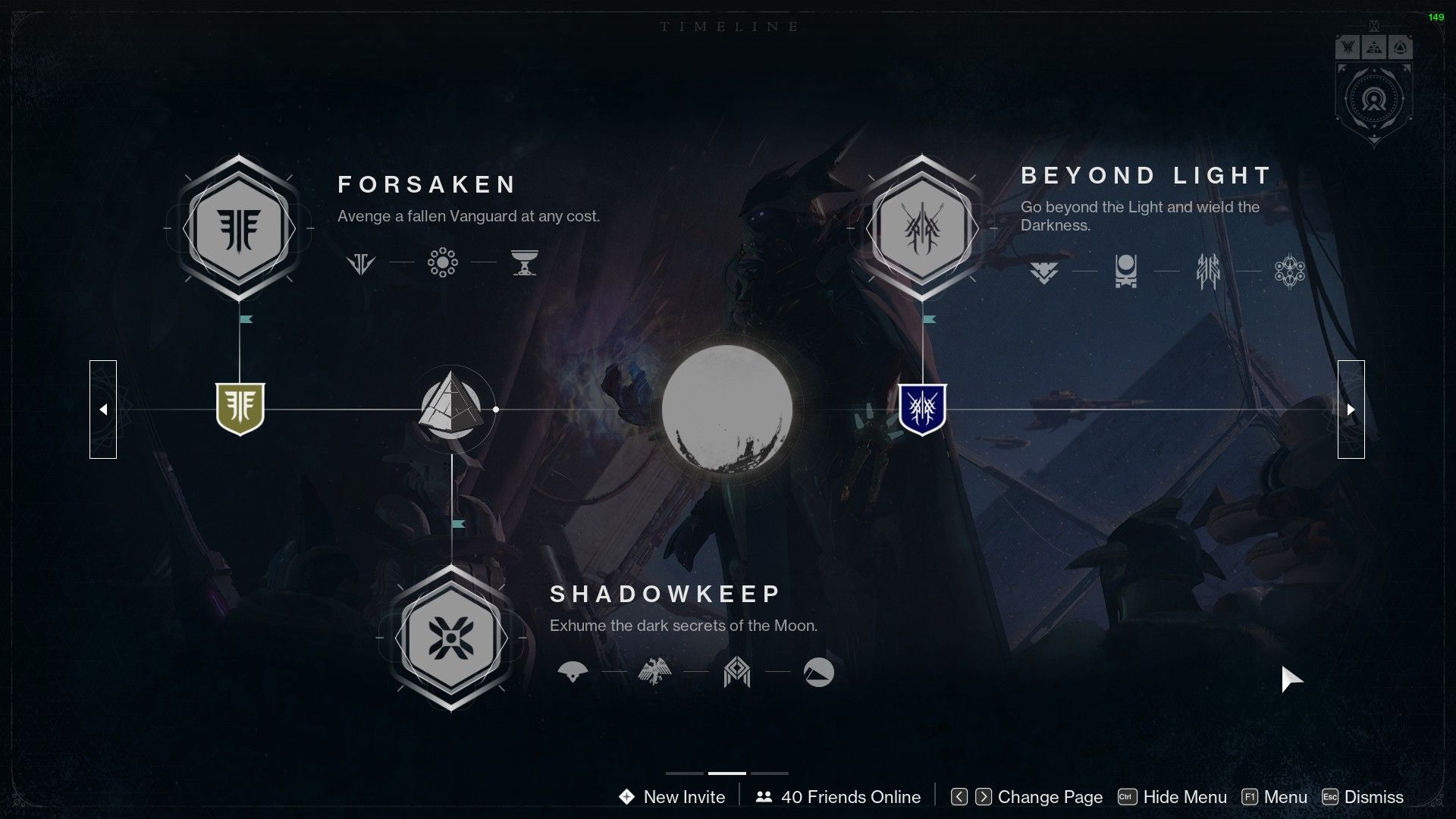 Timeline screen in Destiny 2 (Image via Bungie)