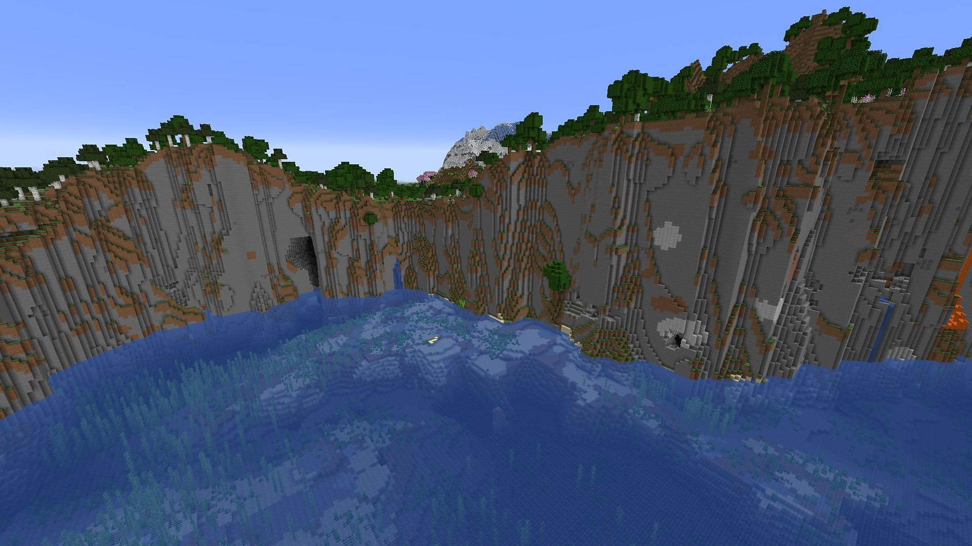 The seed&#039;s seaside cliffs (Image via Mojang)