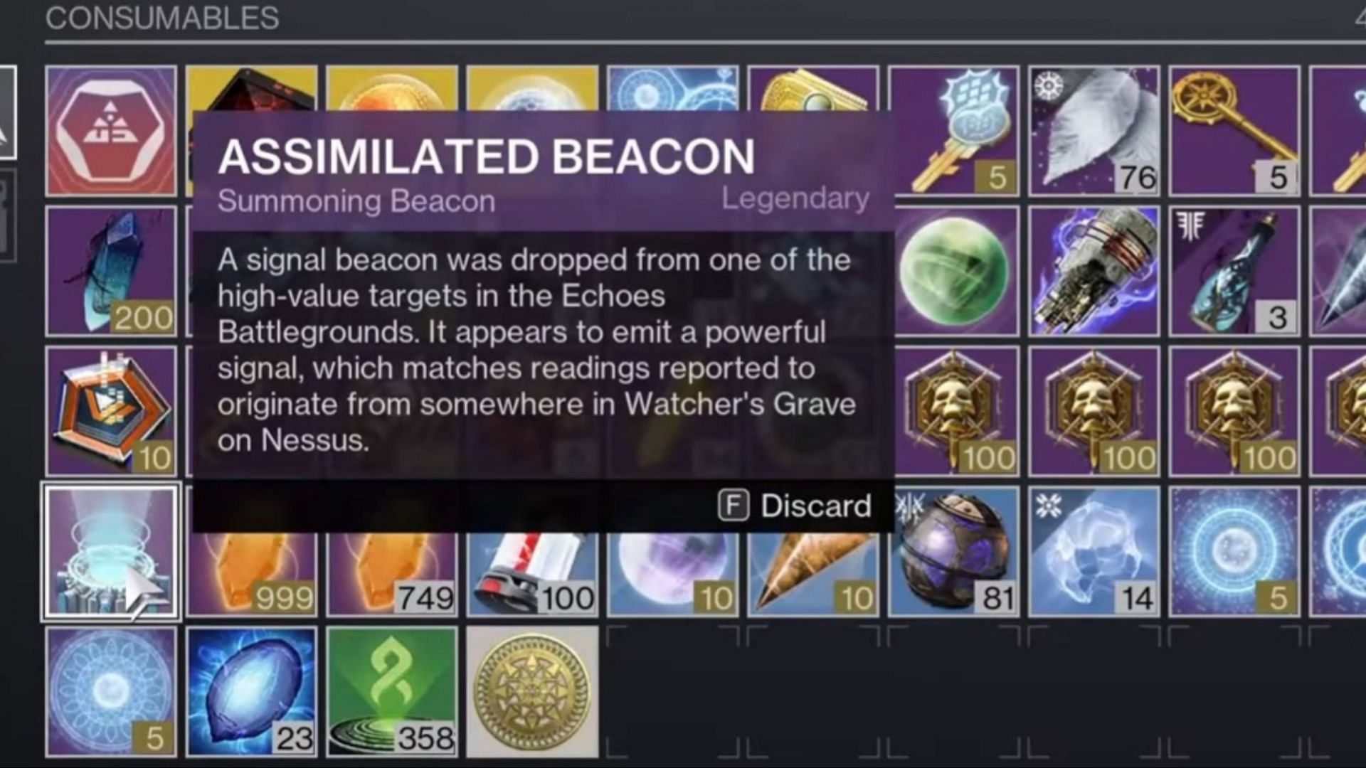 Assimilated Beacon description in Destiny 2 (Image via Bungie)