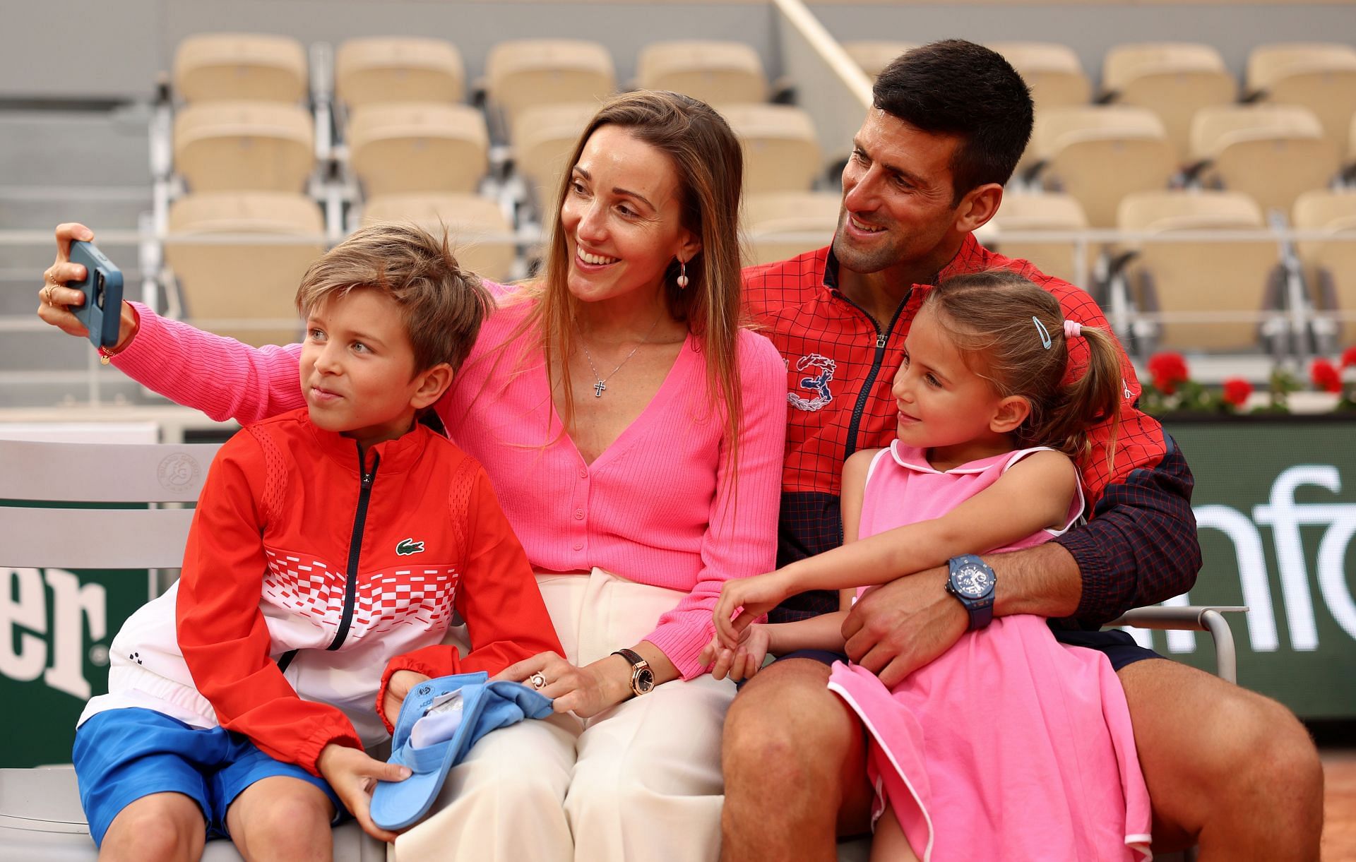 Novak Djokovic and family at the 2023 French Open