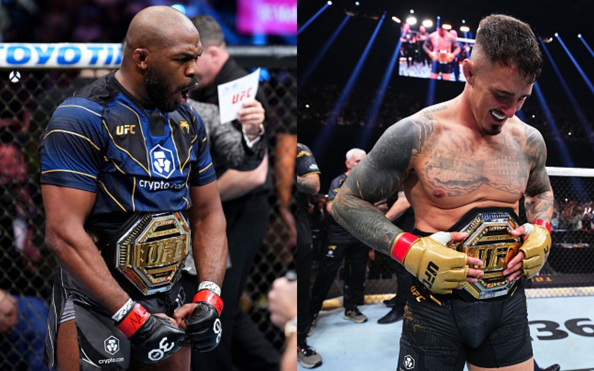 Daniel Cormier questions if Jon Jones (left) can beat Tom Aspinall (right) [Image credits: Getty Images]