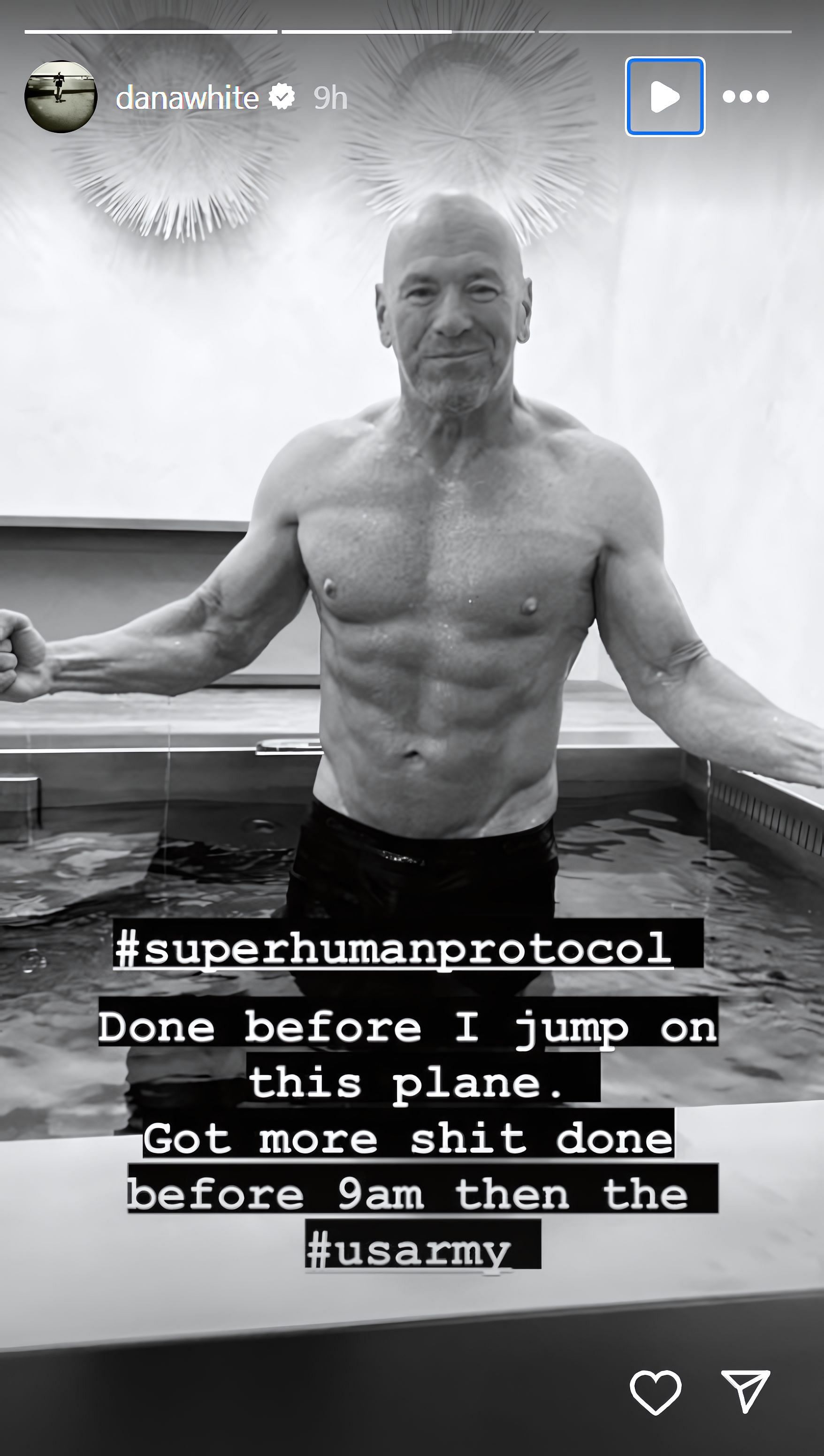 A screenshot of Dana White&#039;s physique update on his Instagram story