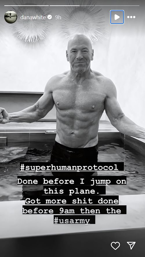 A screenshot of Dana White's physique update on his Instagram story