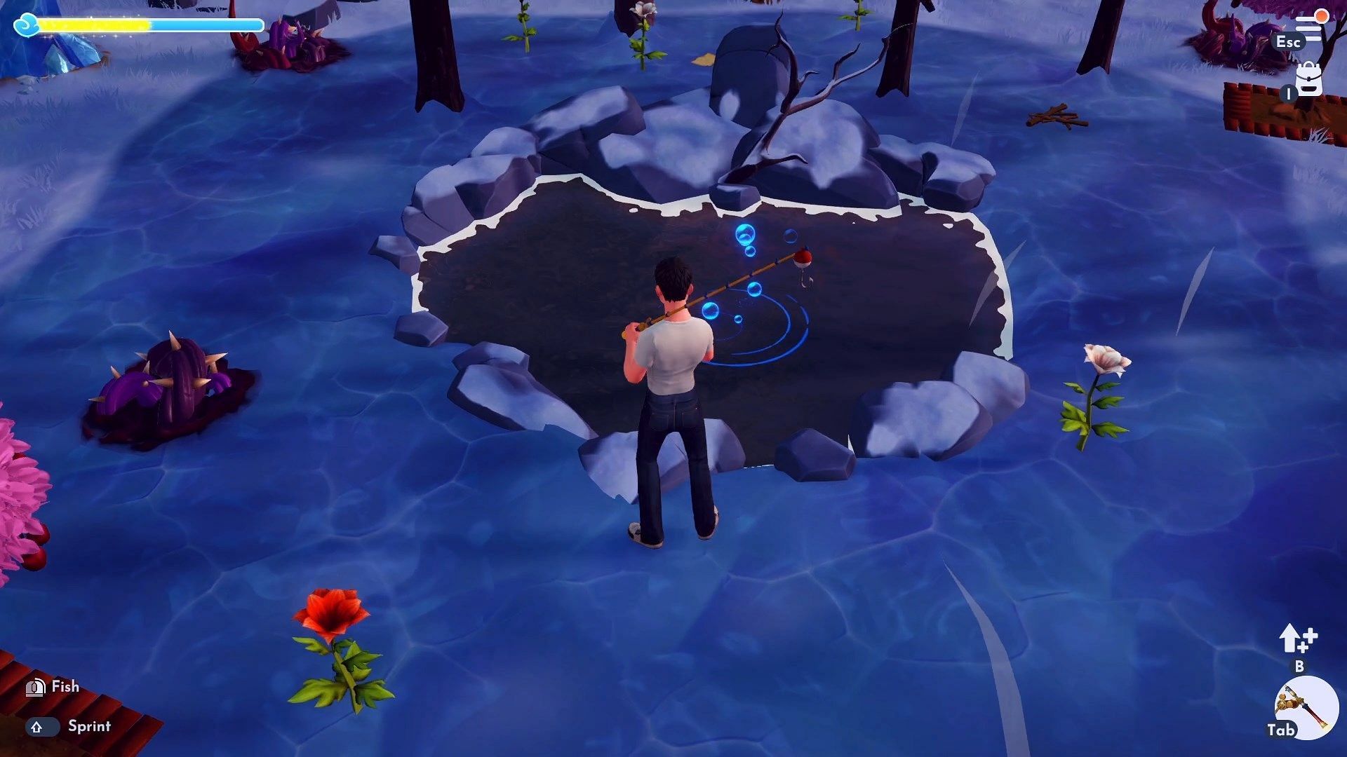 Catch the Tilapia at Frosted Heights water bodies with blue bubbles (Images via Gameloft)