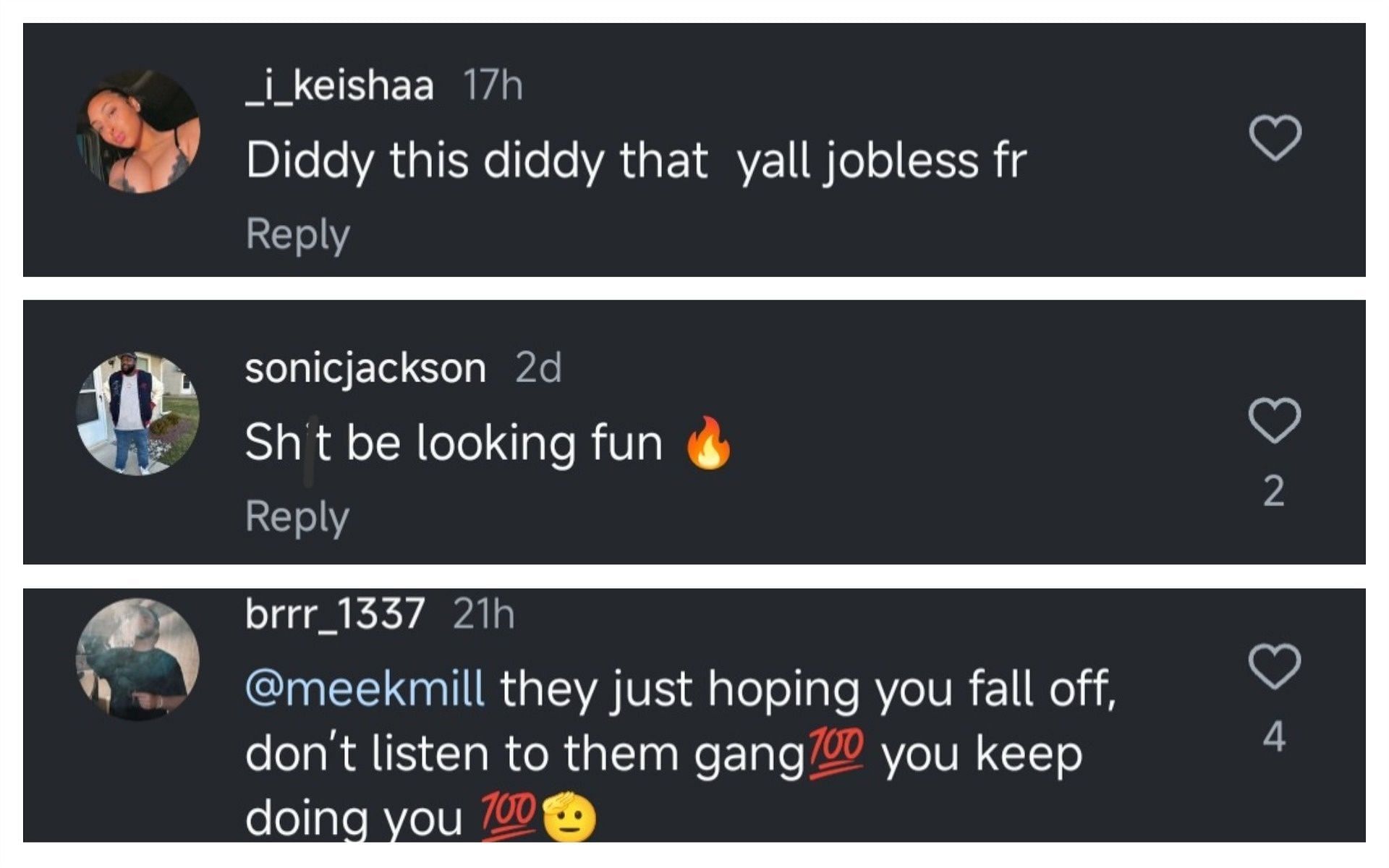 Some fans defended the rapper in the comment section, (Image via @meekmill/Instagram)