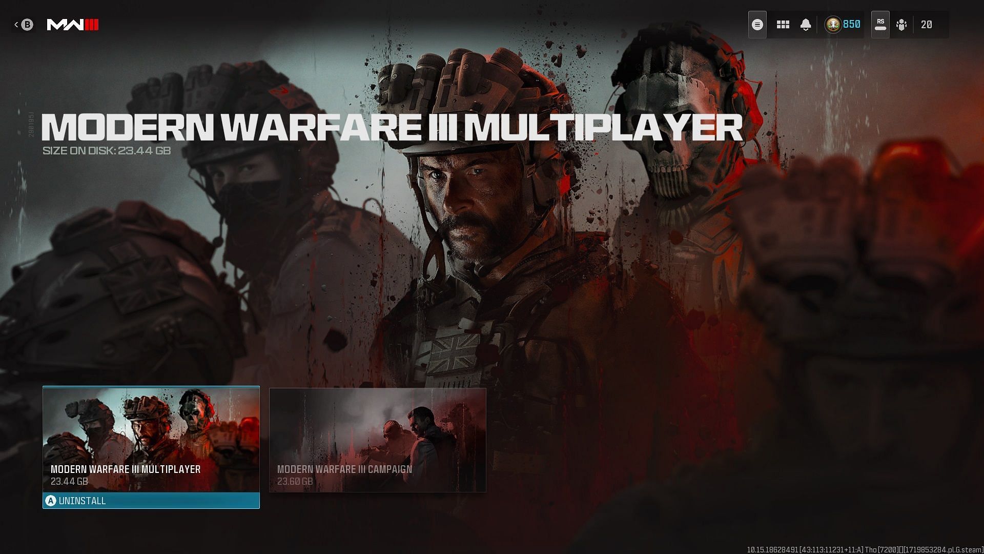 Uninstalling only the MW3 Multiplayer files on Xbox (Image via Activision)