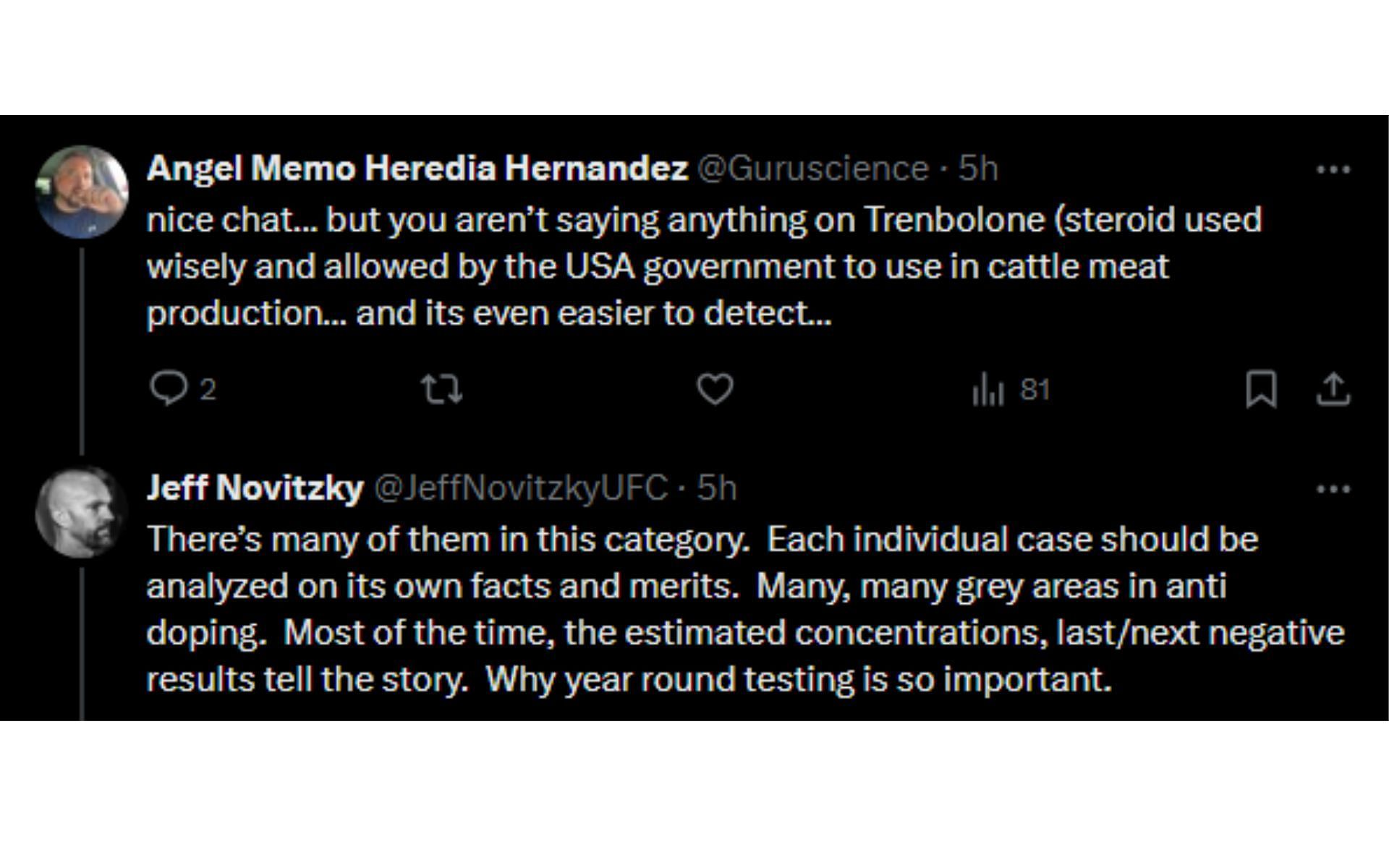 Novitzky&#039;s tweet regarding year round testing [Image courtesy: @JeffNovitzkyUFC - X]