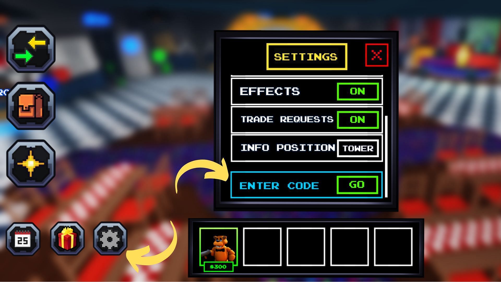 Redeem codes in Five Nights TD (Image via Roblox || Sportskeeda)