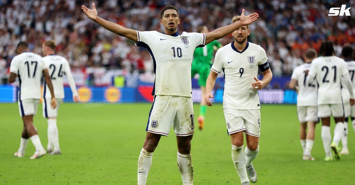 Jude Bellingham reacts to drawing England level against Slovakia 