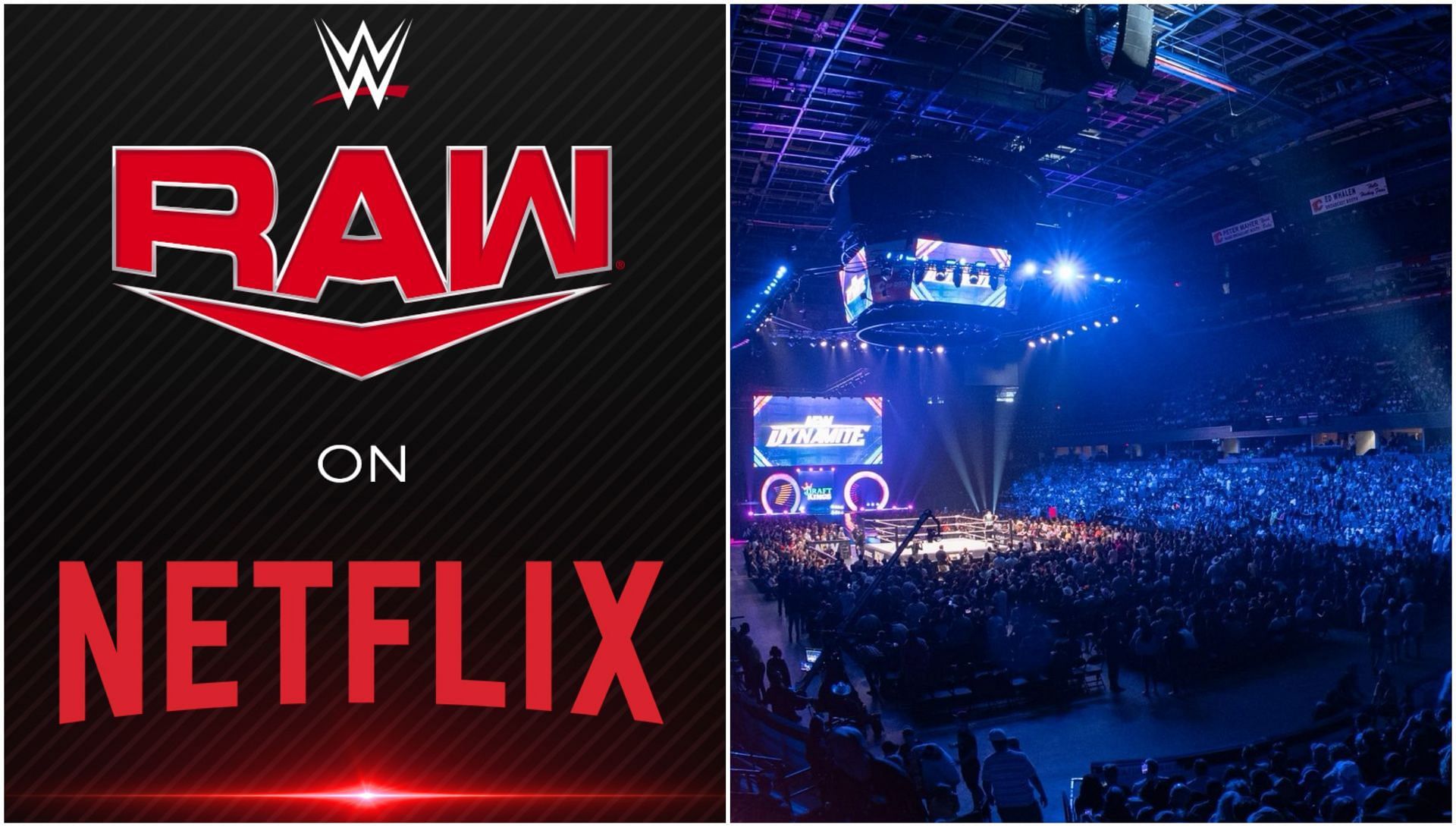 WWE RAW on Netflix poster, AEW fans attend a live Dynamite