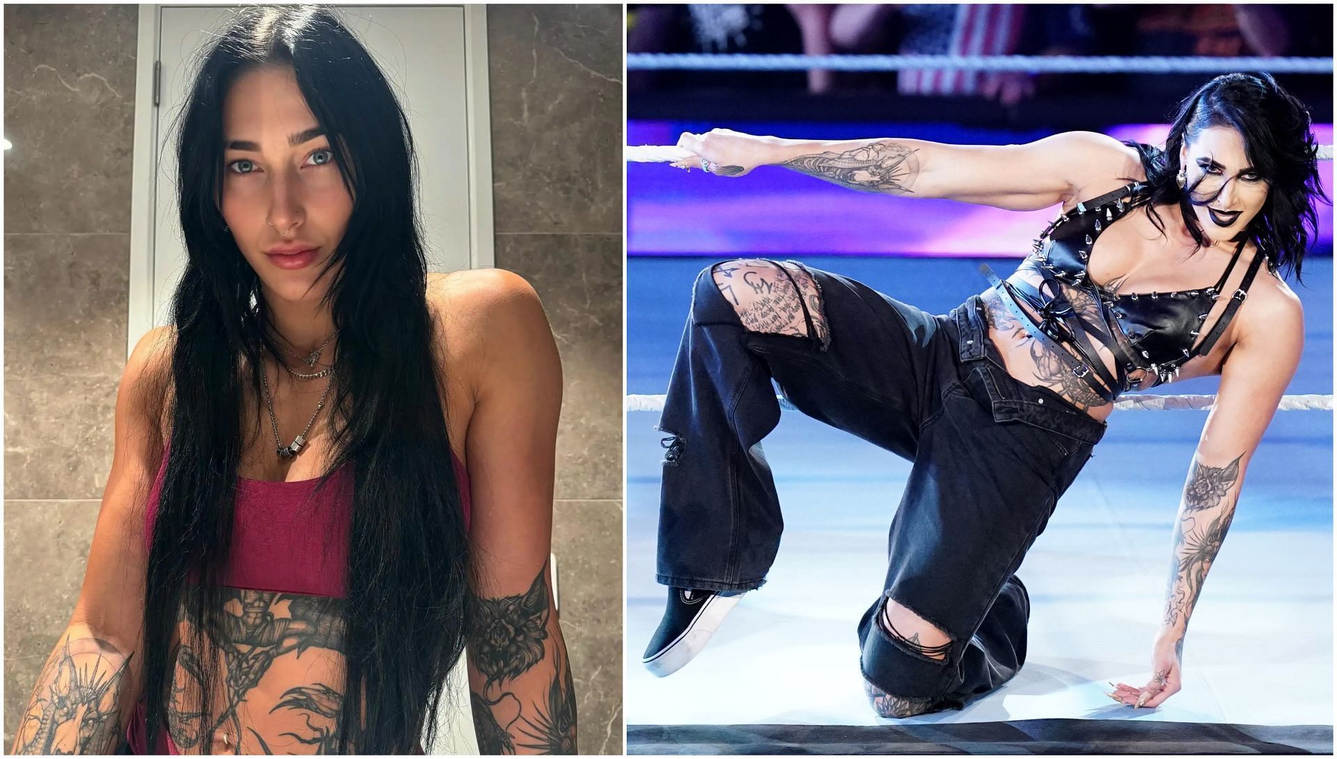 Rhea Ripley poses at home, Ripley hits the ring on WWE RAW