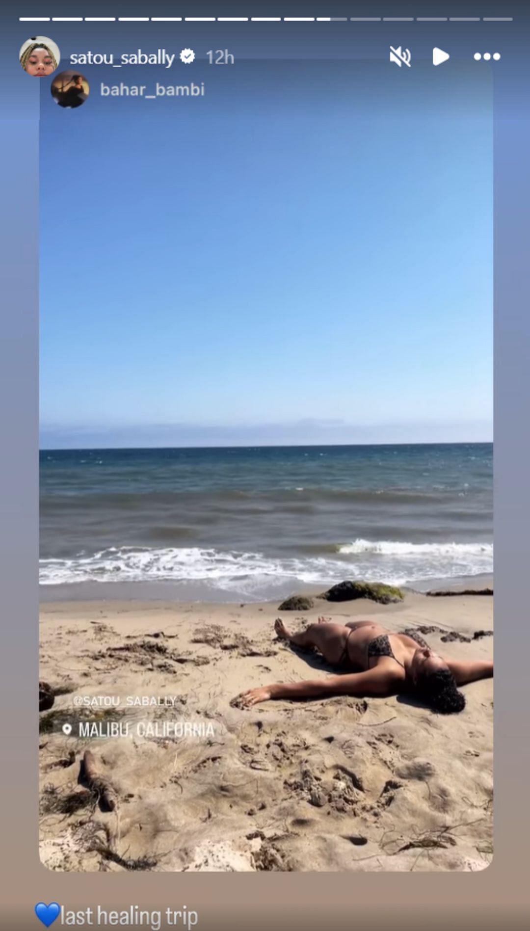 Sabally&#039;s Instagram story featuring her relaxing at the Malibu beach