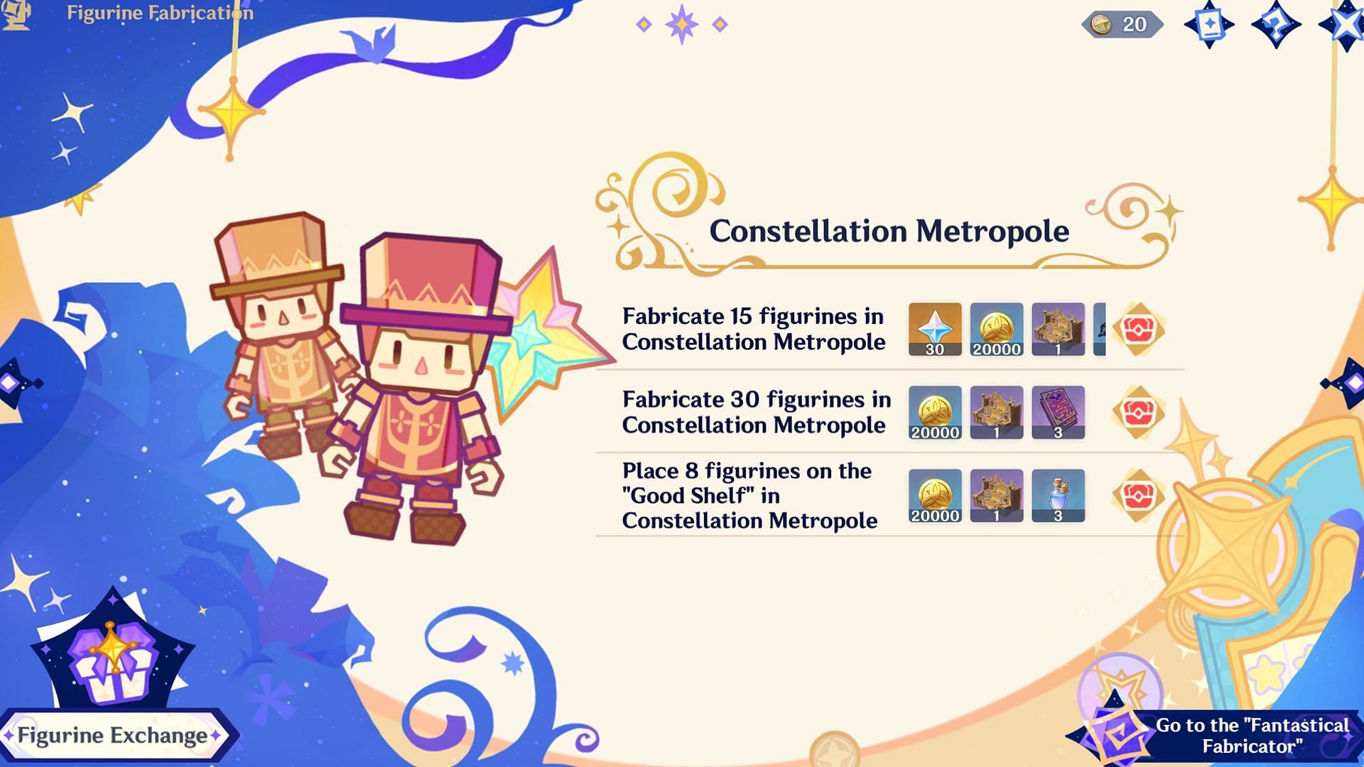 Claim the Constellation Metropole Figurine Fabrication rewards (Image via HoYoverse)