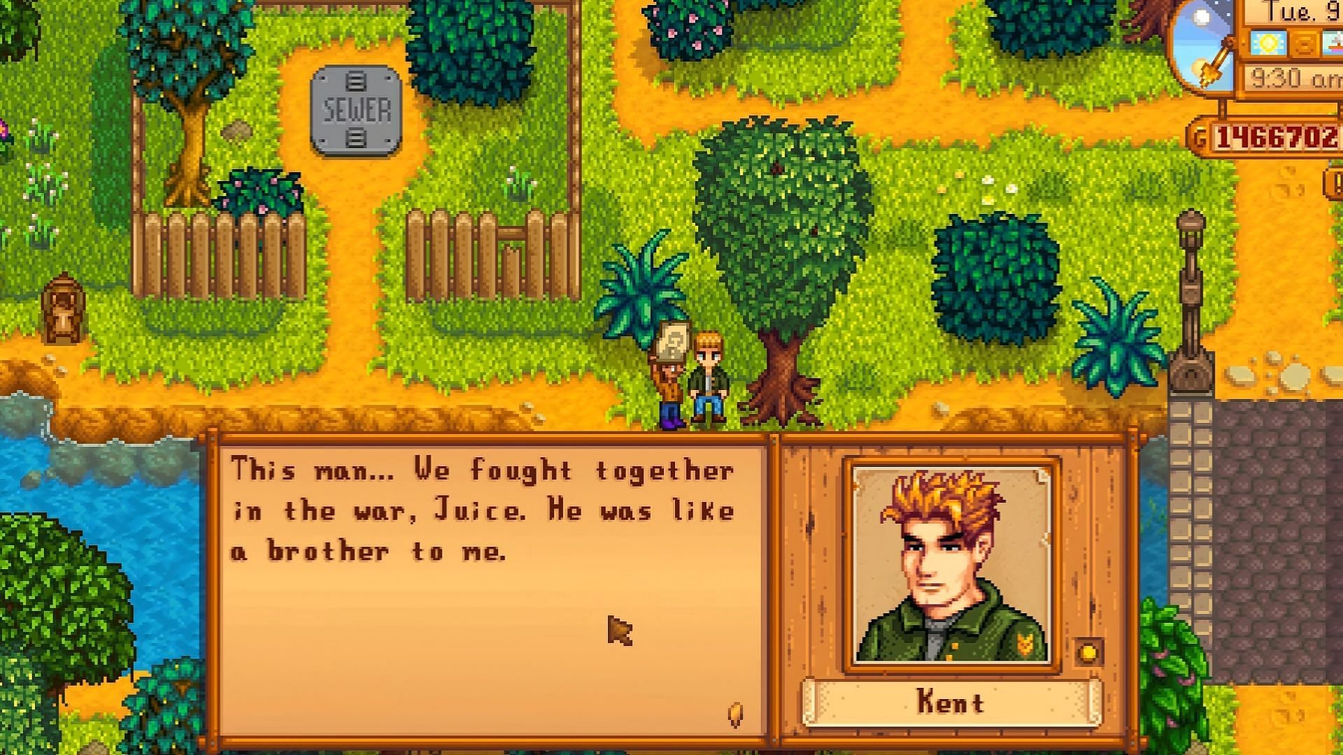 You need to give the War Memento to Kent (Image via ConcernedApe || YouTube@MrJuicebags)