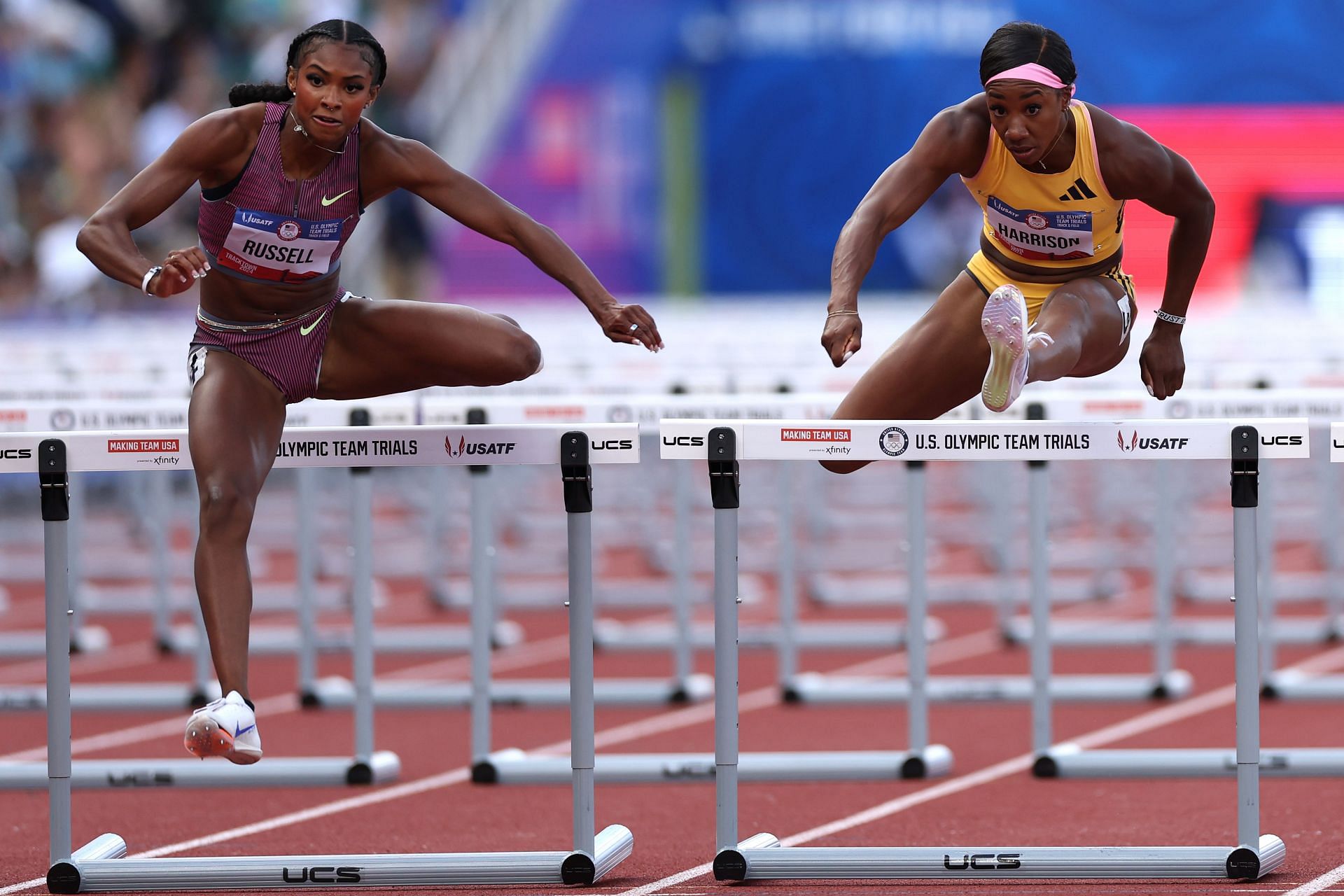 Kendra Harrison [R] competing at the U.S.A. Track and Field Trials [Image Source: Getty]