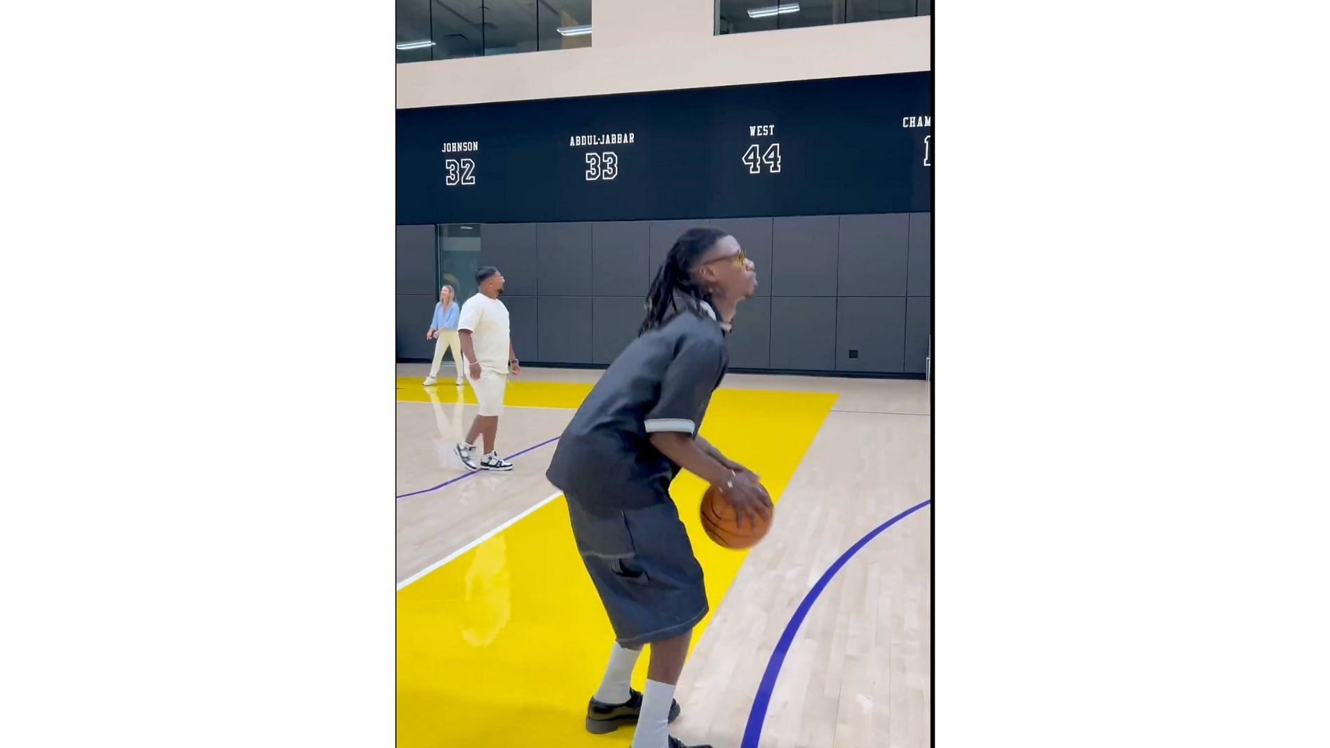 Camavinga taking a three-point shot at the Laker practice facility (Credit: Los Angeles Lakers X account)