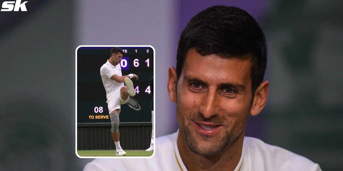 Novak Djokovic mimed taking a penalty after Centre Court erupted due to England