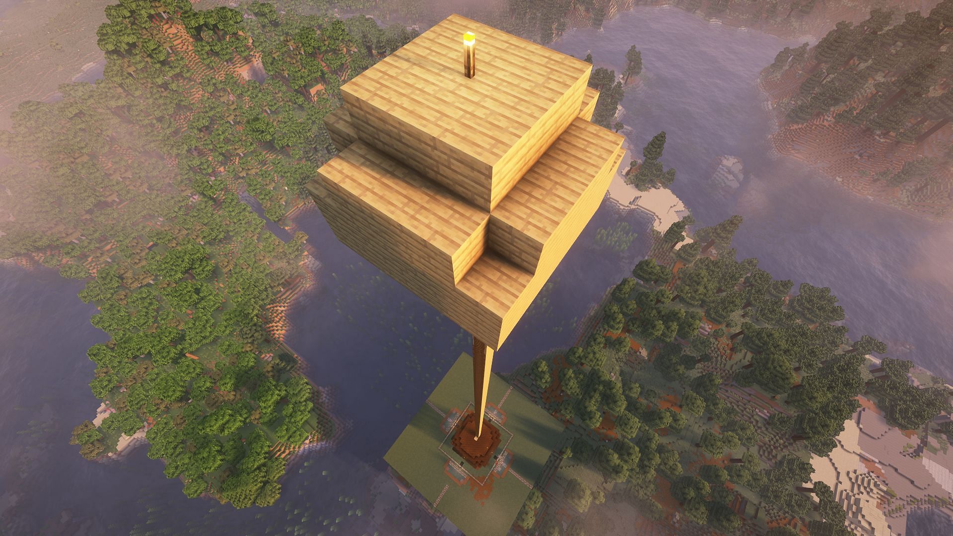 The AFK platform high above the farm (Image via Mojang)