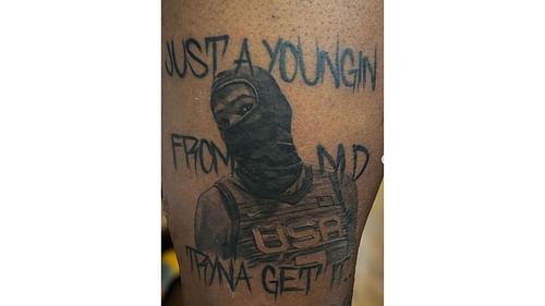 A fan gets a tattoo of Team USA star Kevin Durant in a ski mask (Source: Instagram account of LeagueAlerts Inc.)