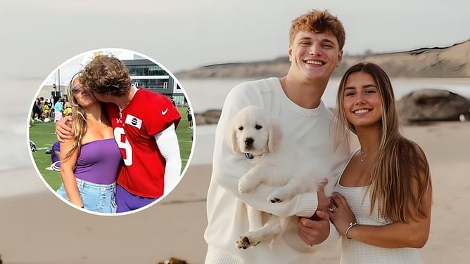 J.J. McCarthy's fiancée Katya Kuropas shares intimate kiss with QB during Vikings rookie's first training camp