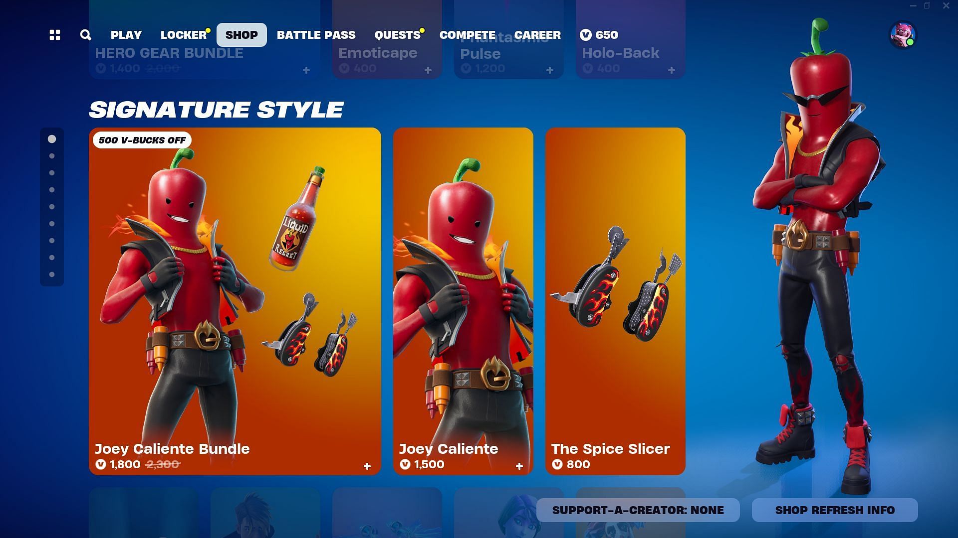 You can now purchase the Joey Caliente skin in Fortnite (Image via Epic Games)