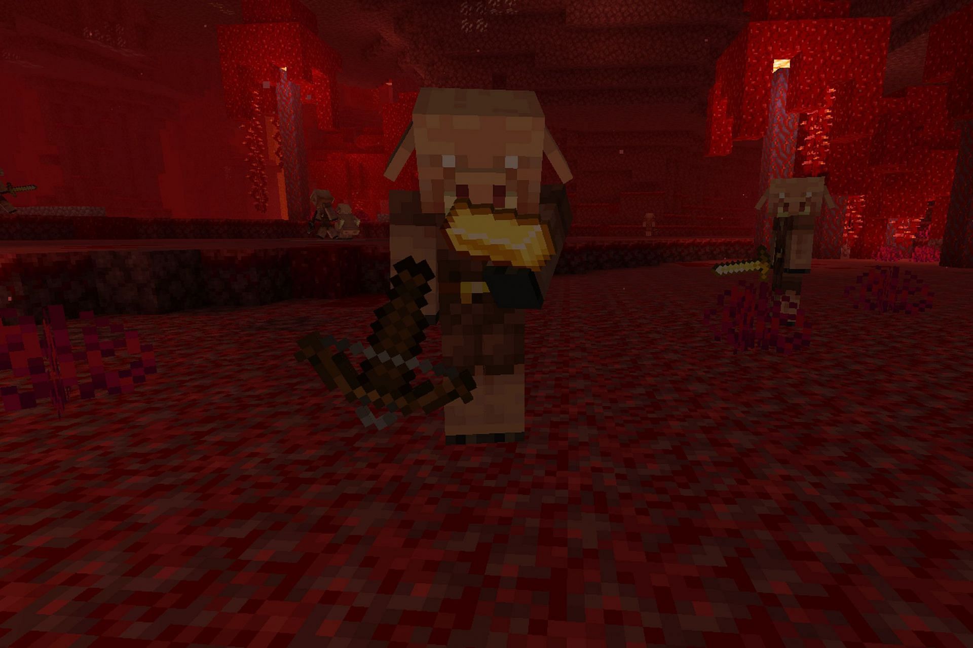 A piglin about to trade a player for a piece of gold (Image via Mojang)