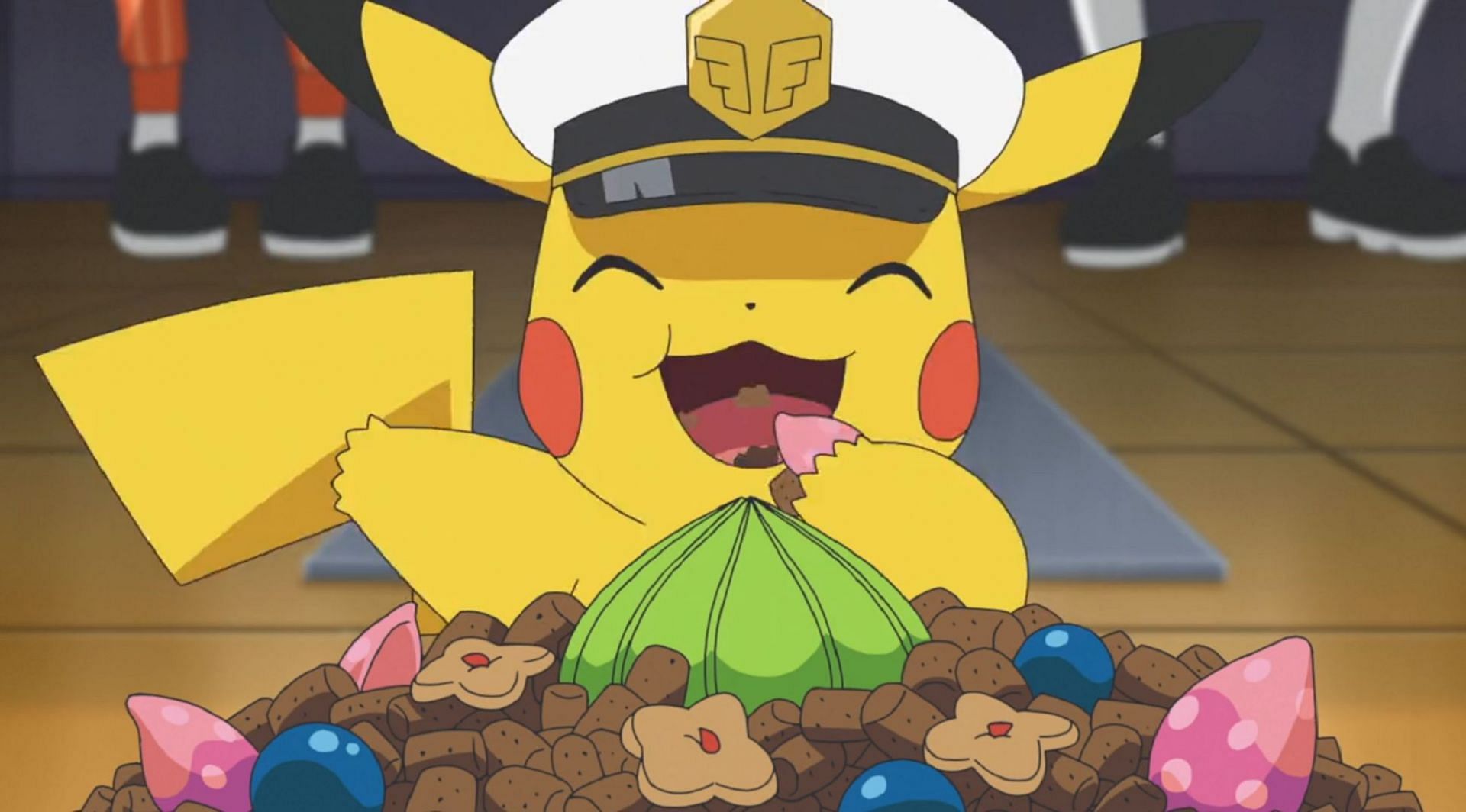 Cap enjoys some snacks in Pokemon Horizons Episode 57 (Image via The Pokemon Company)