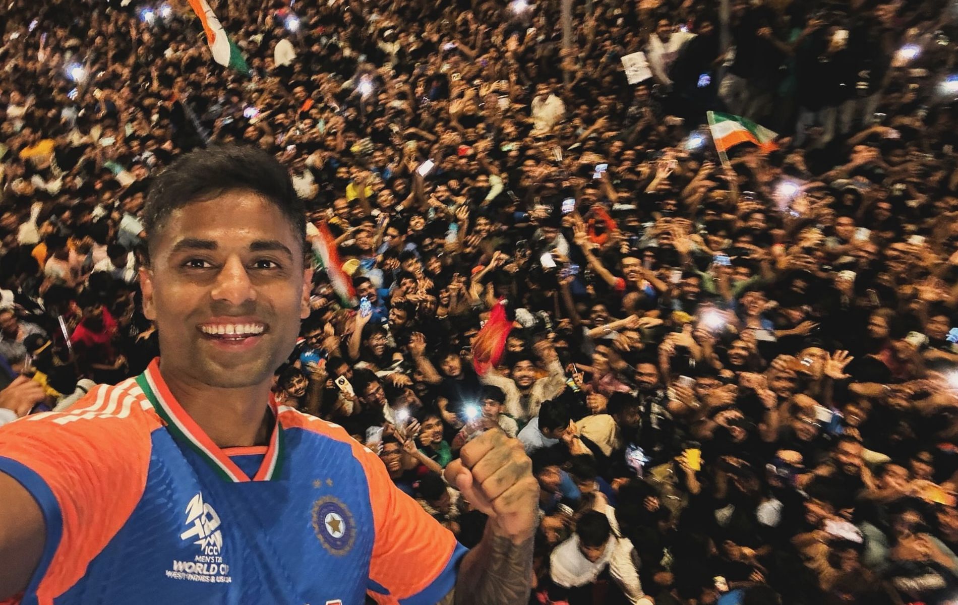 Suryakumar Yadav celebrating with fans during India