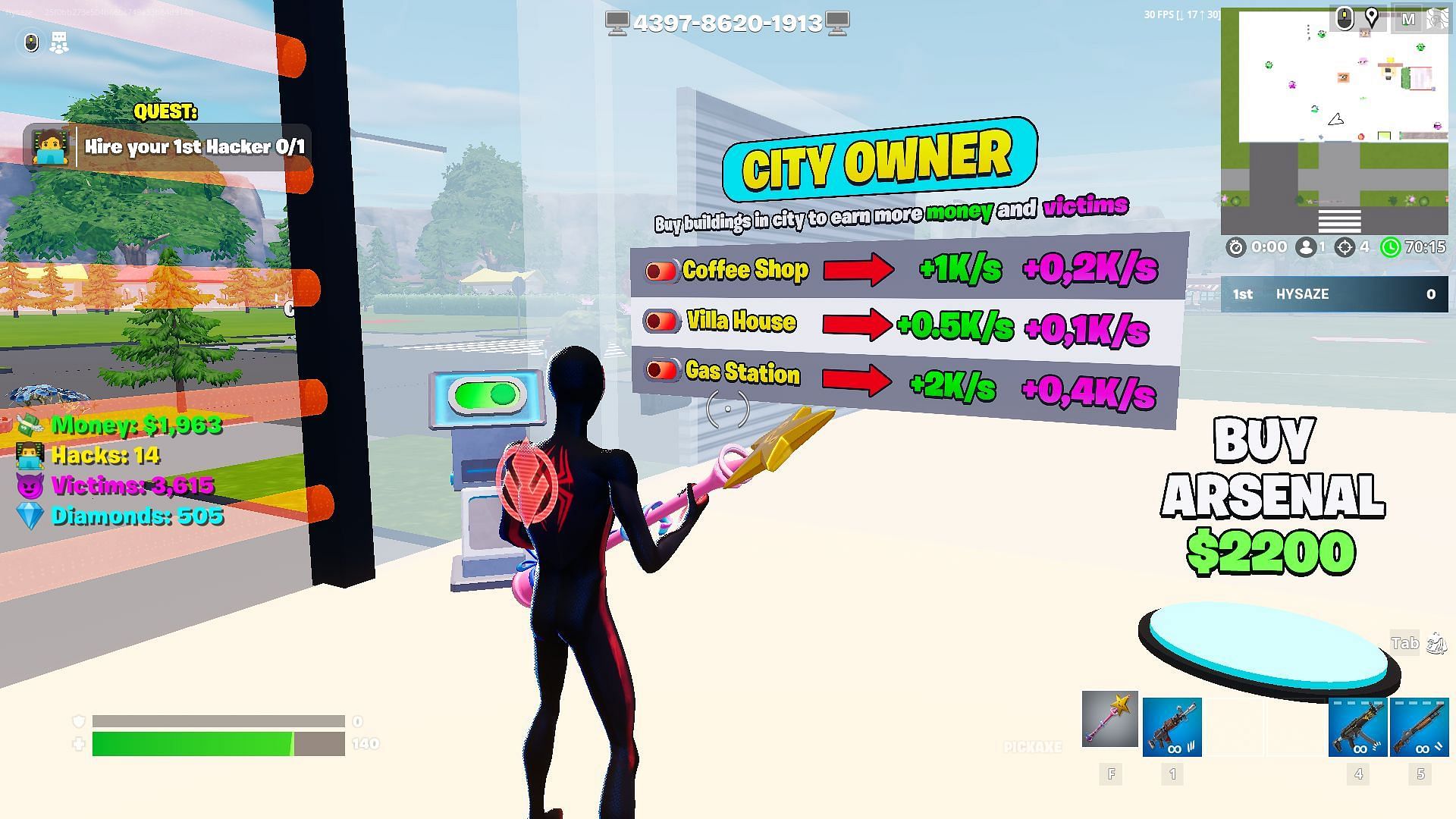 Fortnite Hacker Tycoon in-game suggestions (Image via Epic Games)