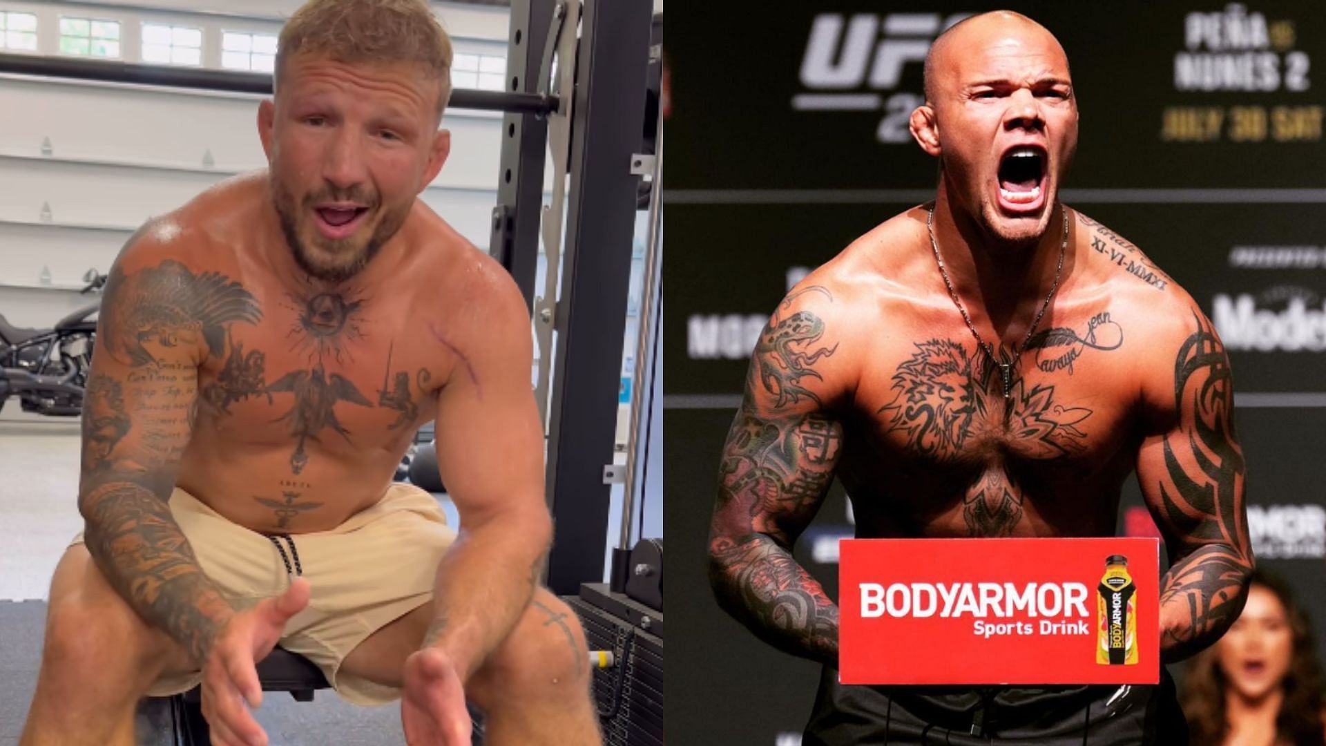 T.J. Dillashaw (left) calls out Anthony Smith (right), claims he