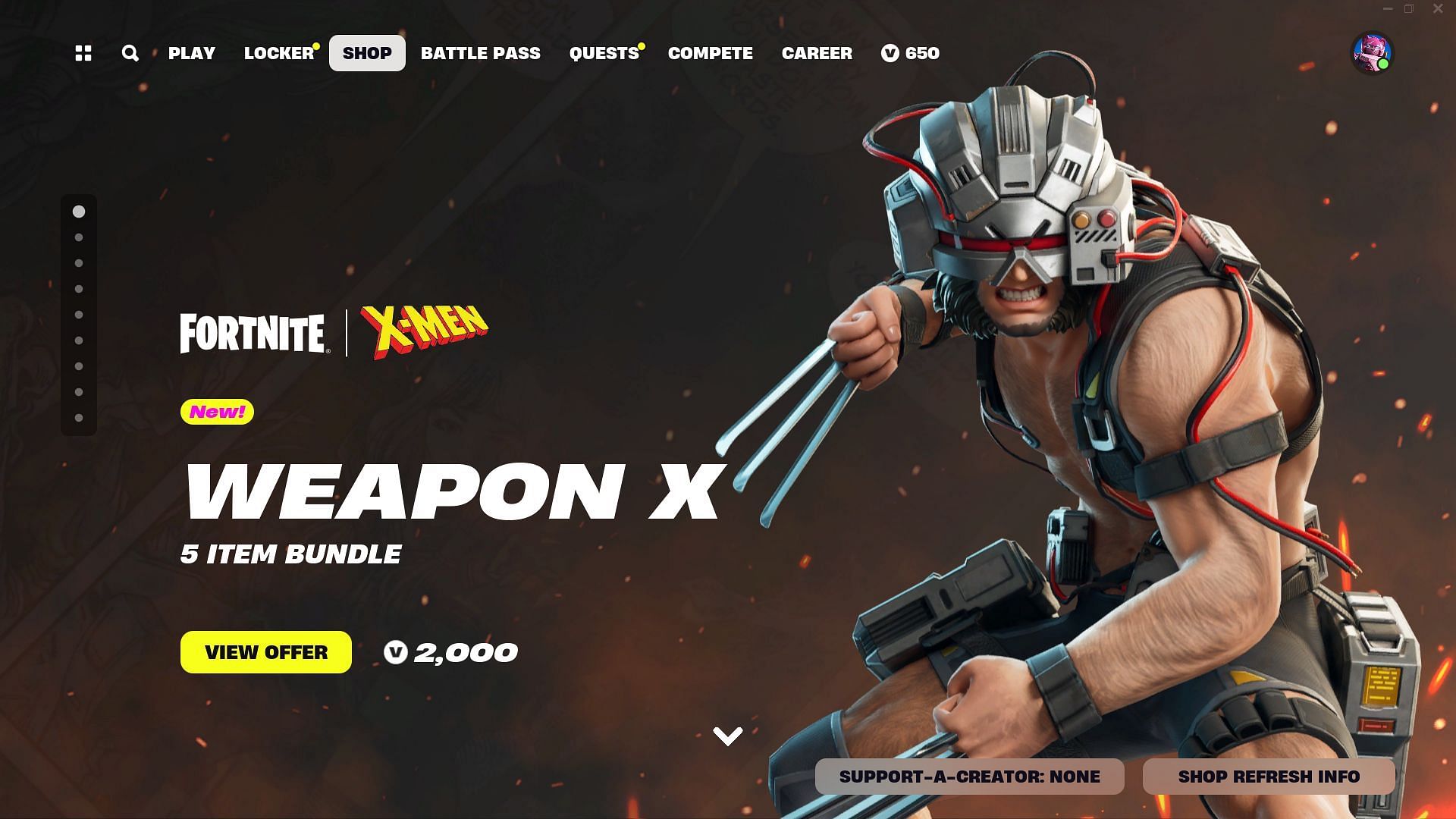 You can now purchase the Weapon X (Wolverine) skin in Fortnite (Image via Epic Games)