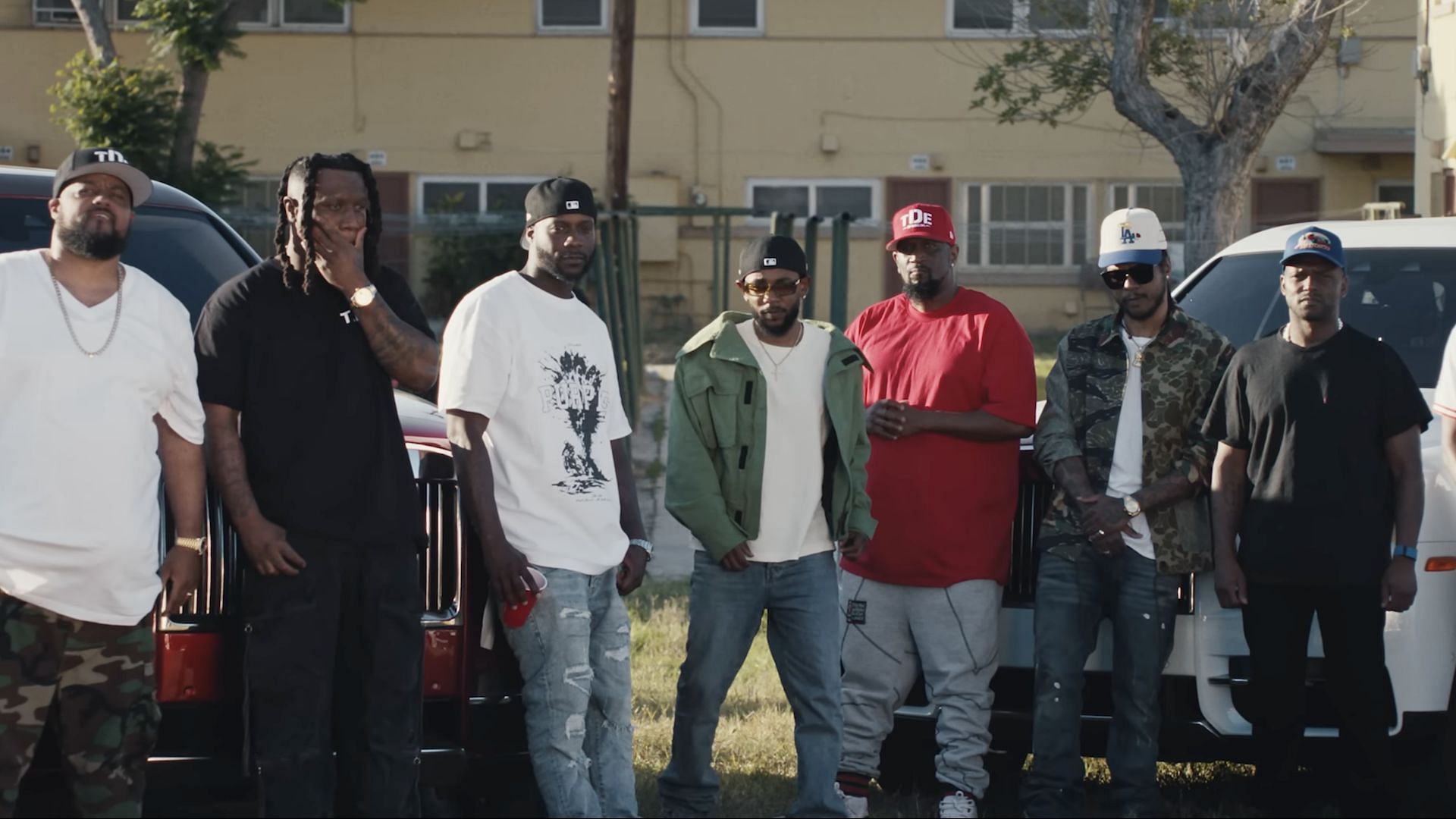 Kendrick Lamar stands alongside Black Hippy members ScHoolboy Q, Ab-Soul, and Jay Rock, as well as Top Dawg Entertainment CEO and founder Anthony &ldquo;Top Dawg&rdquo; Tiffith in the music video for &#039;Not Like Us&#039; (Image via YouTube/@kendricklamar)