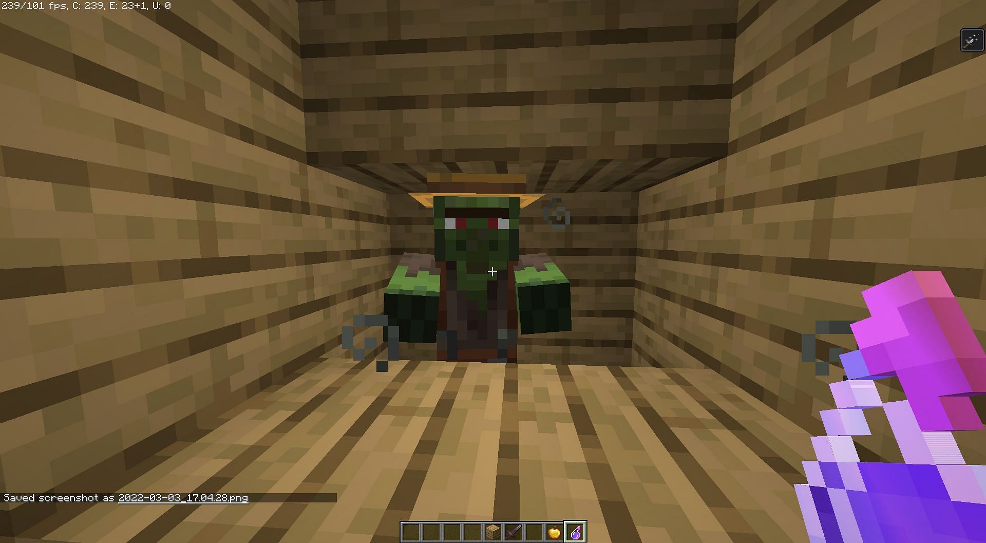 Throw the splash potion of weakness on the zombie villager (Image via Mojang Studios)