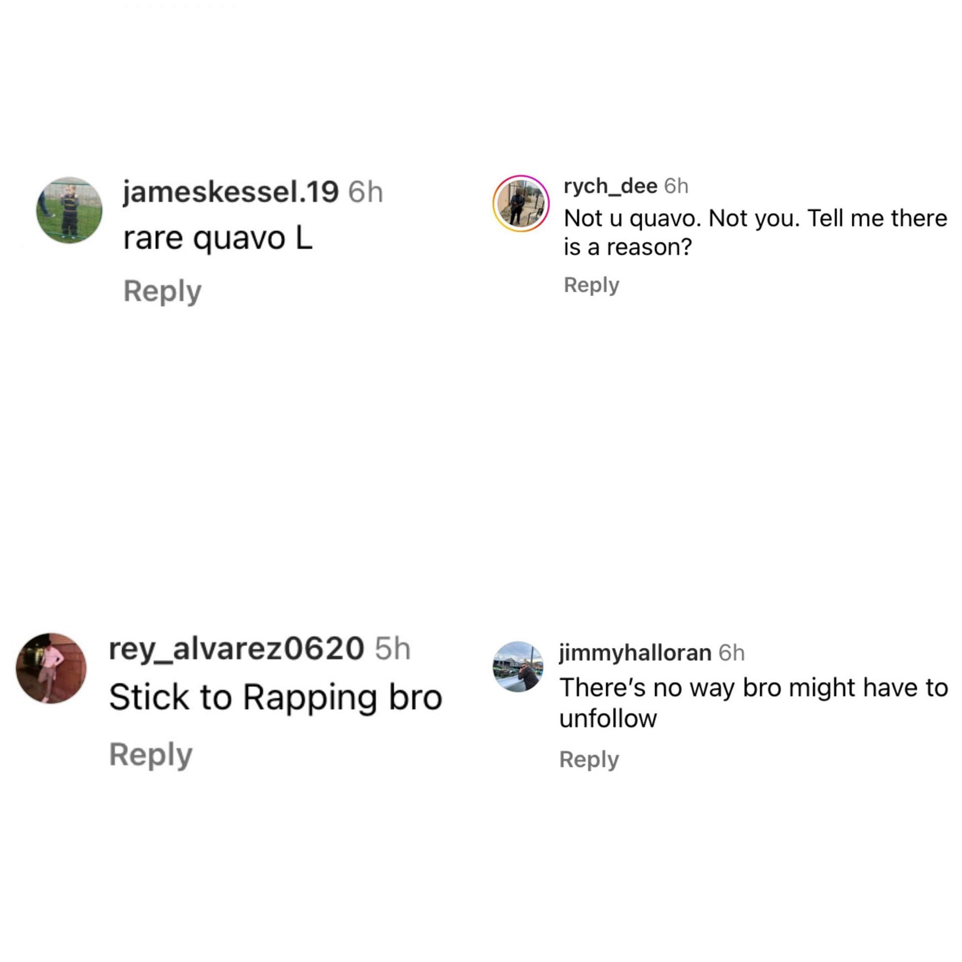 Comments on the rapper&#039;s speech on Instagram (Image via @quavohuncho/Instagram)