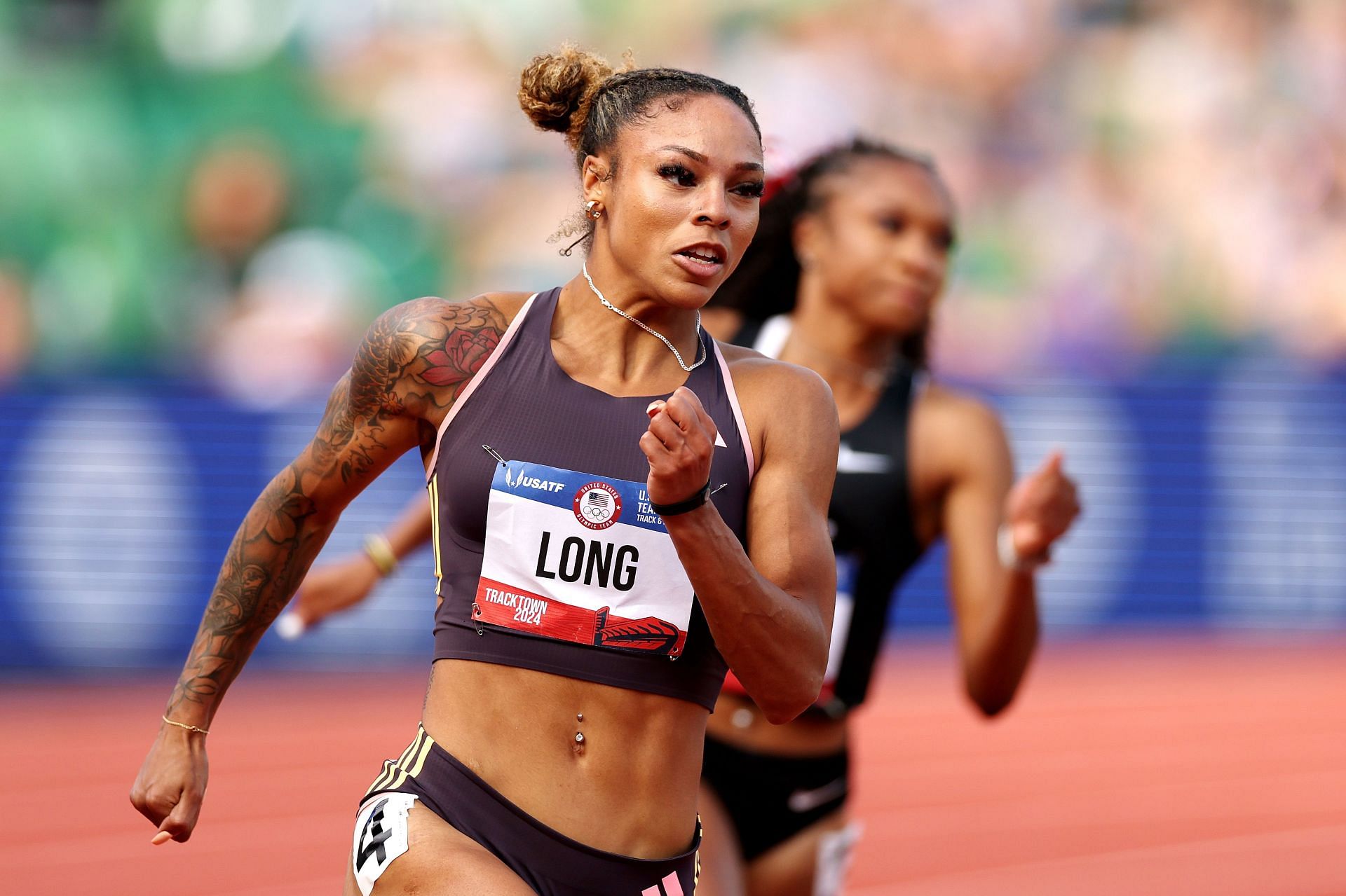 McKenzie Long competes in the first round of the women&#039;s 200 meters on Day Seven of the 2024 U.S. Olympic Team Track &amp; Field Trials at Hayward Field on June 27, 2024 in Eugene, Oregon. (Photo by Patrick Smith/Getty Images)